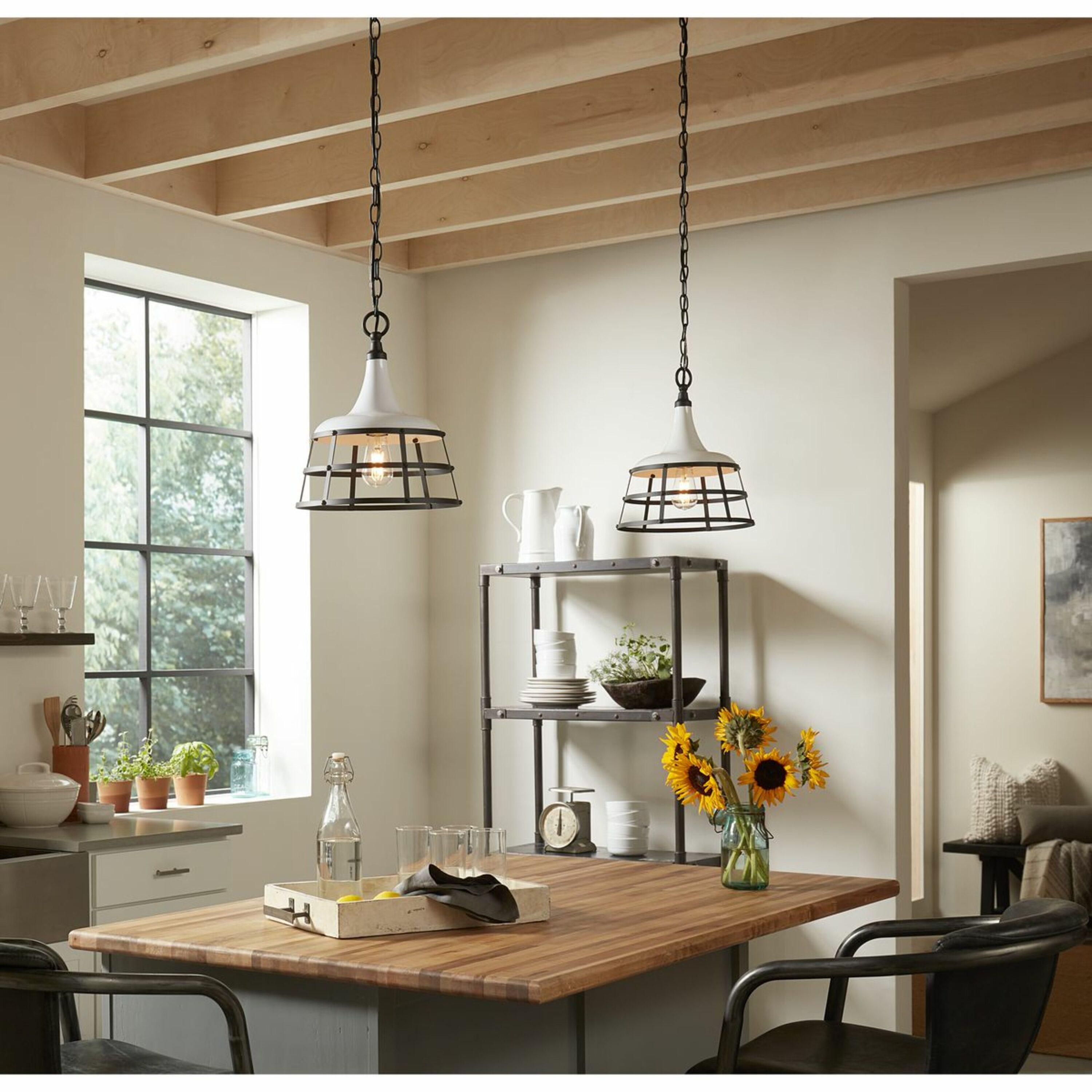 Progress Lighting Bastille Collection 1-Light Mini-Pendant, Steel, White Finish, Country Basket Shade