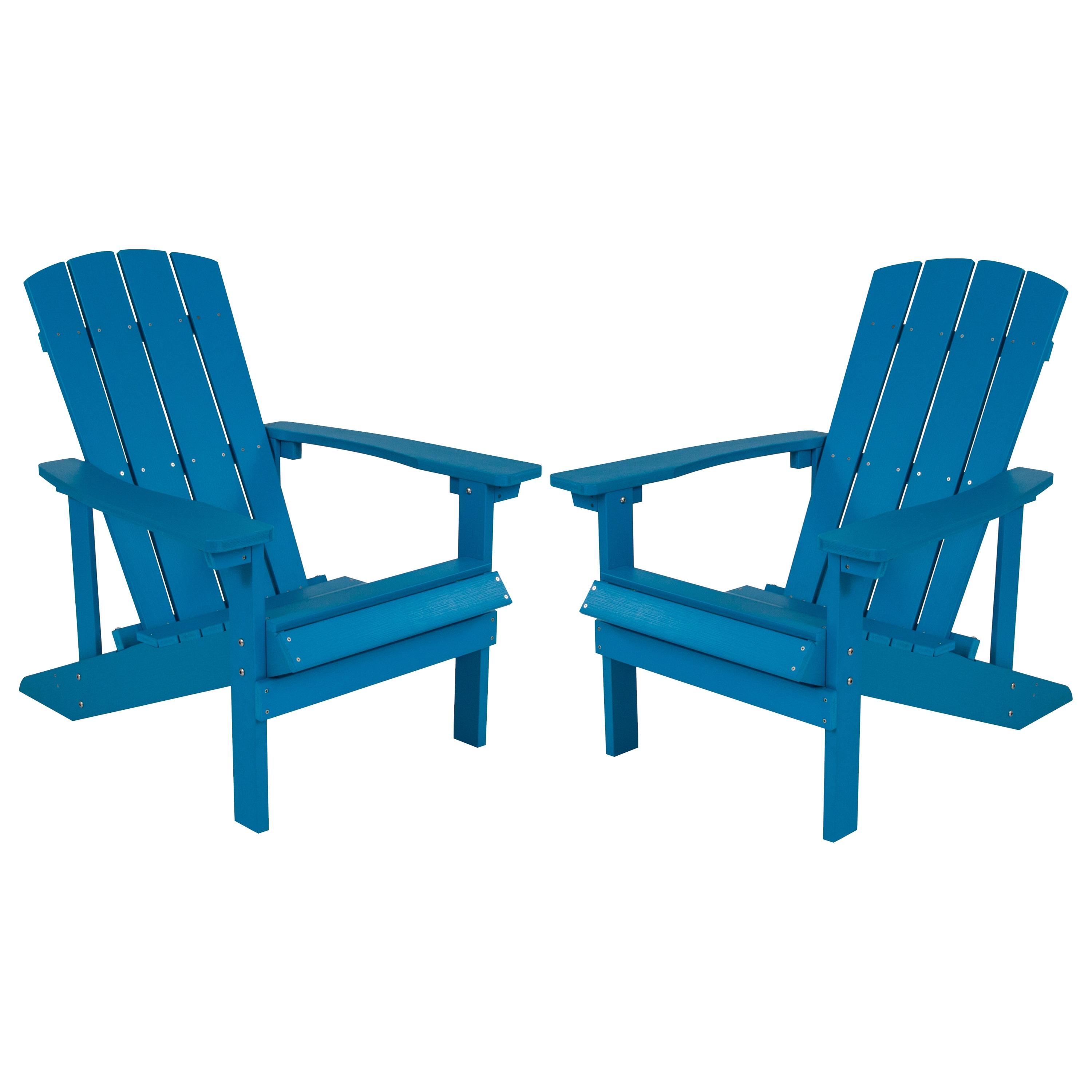 Flash Furniture Set of 2 Charlestown All-Weather Poly Resin Wood Adirondack Chairs in Blue