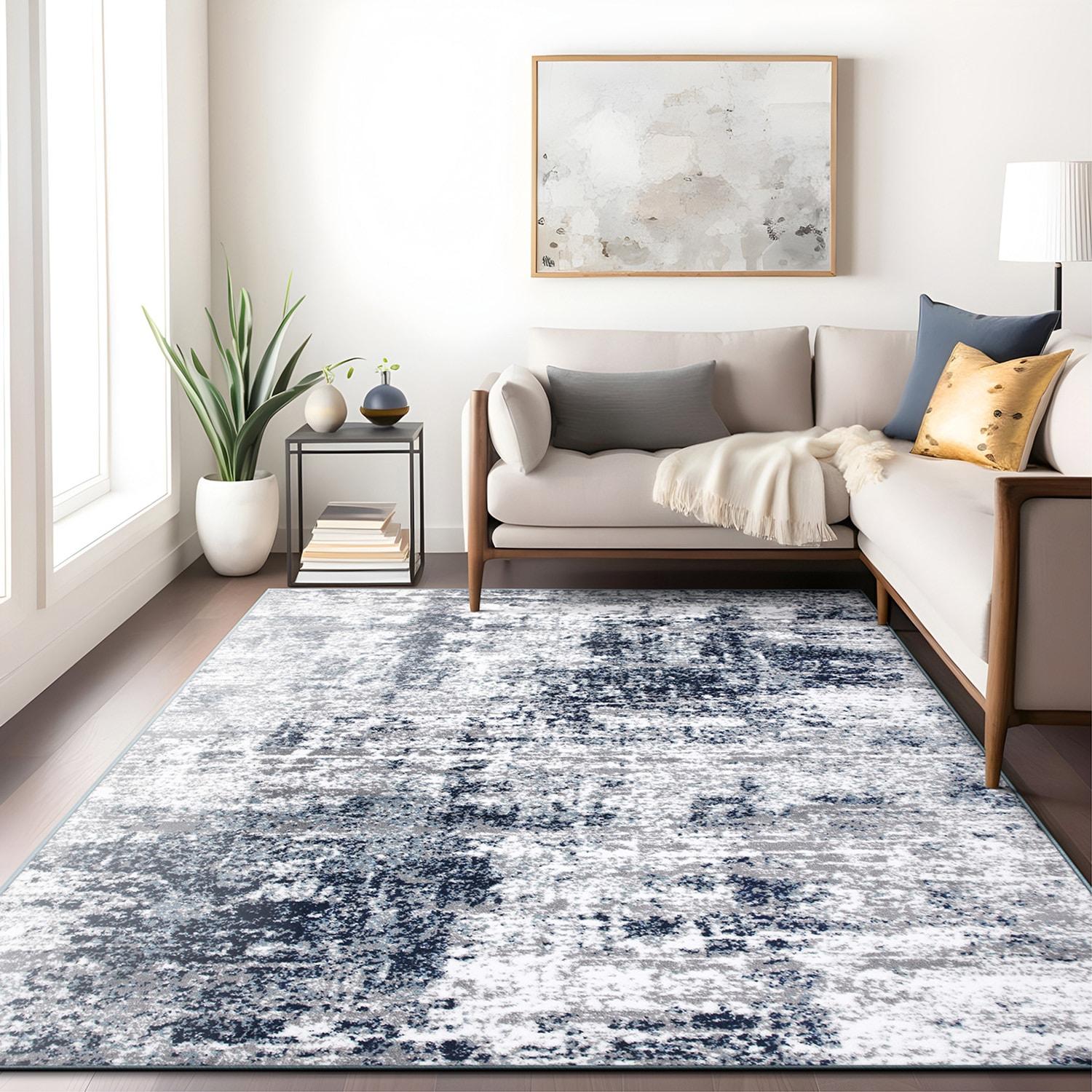 World Rug Gallery Distressed Abstract Blue 3'3" x 5' Area Rug