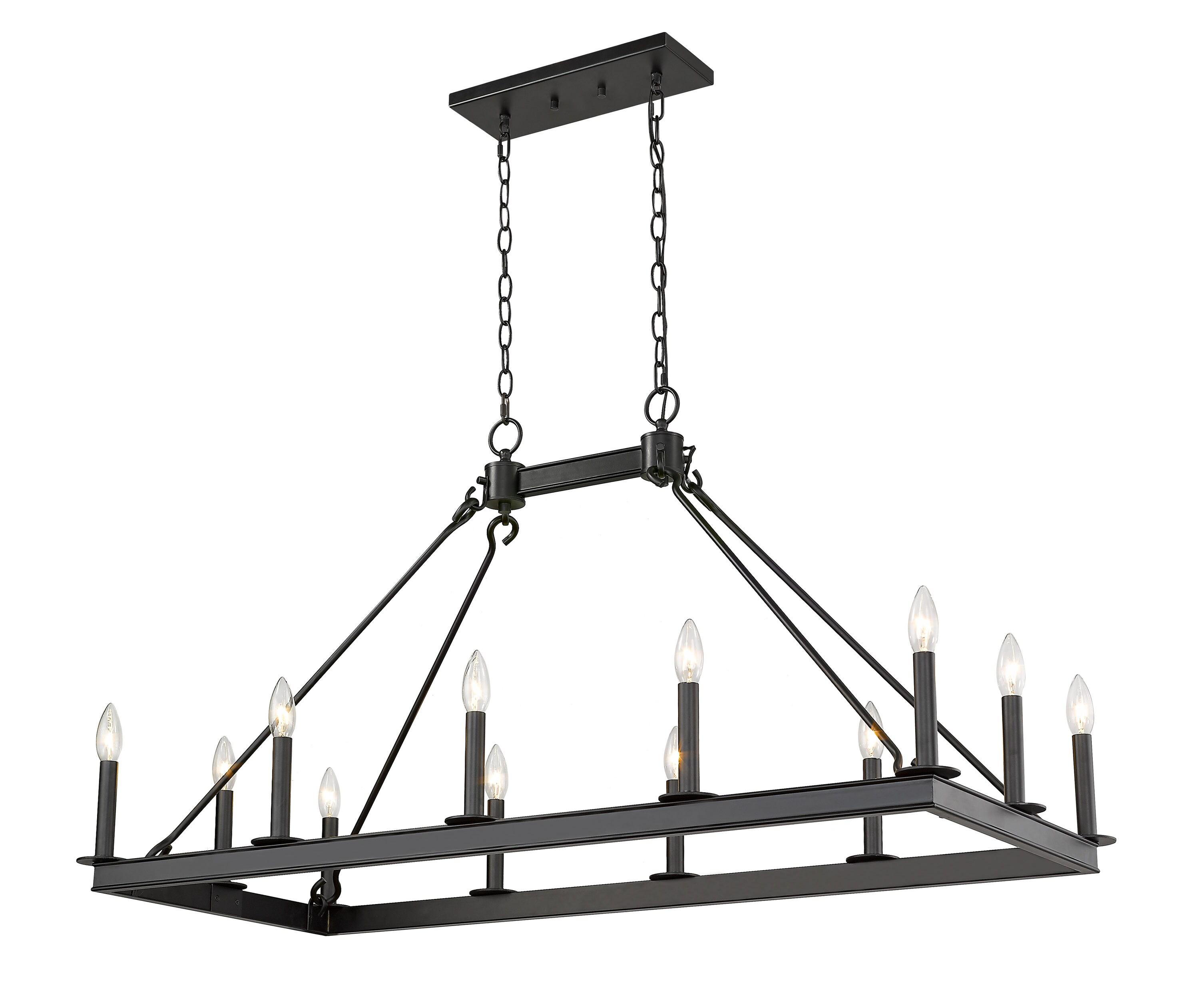 Matte Black Steel 12-Light Candle Island Chandelier