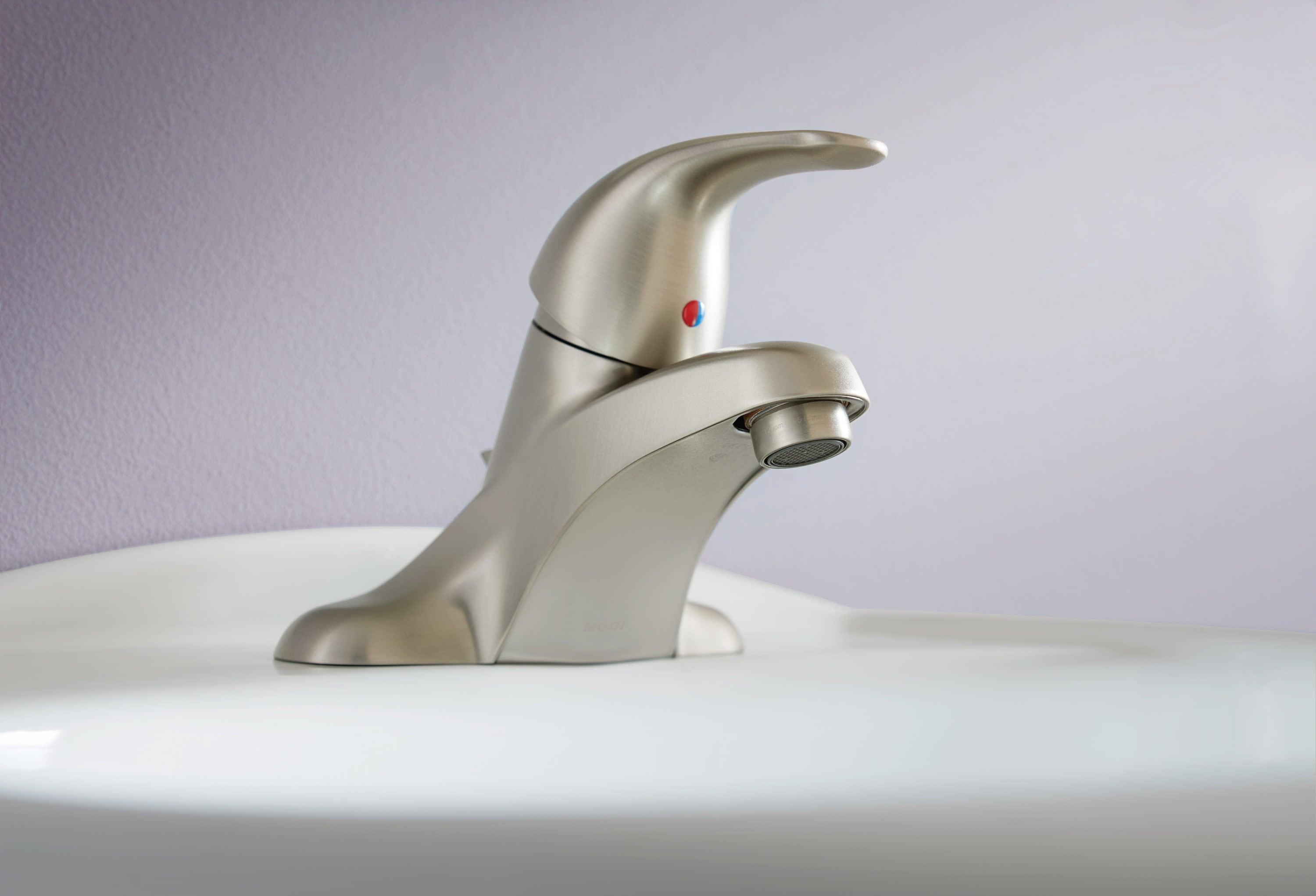 Moen Adler 4 in. Centerset Single-Handle Low-Arc Bathroom Faucet in Spot Resist Brushed Nickel