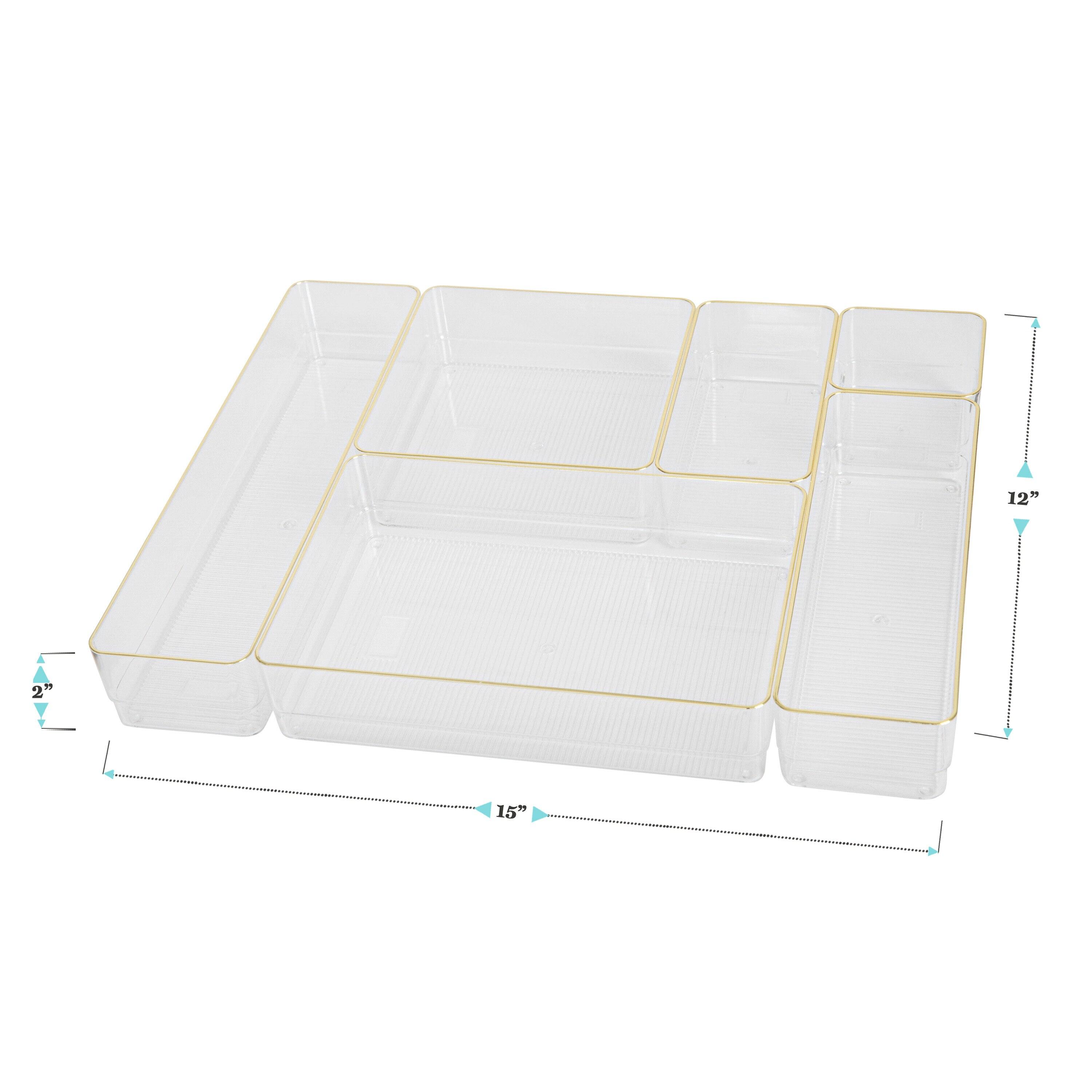 Thomas Martha Stewart Plastic Stackable Office Desk Drawer Organizer Set with Metallic Trim