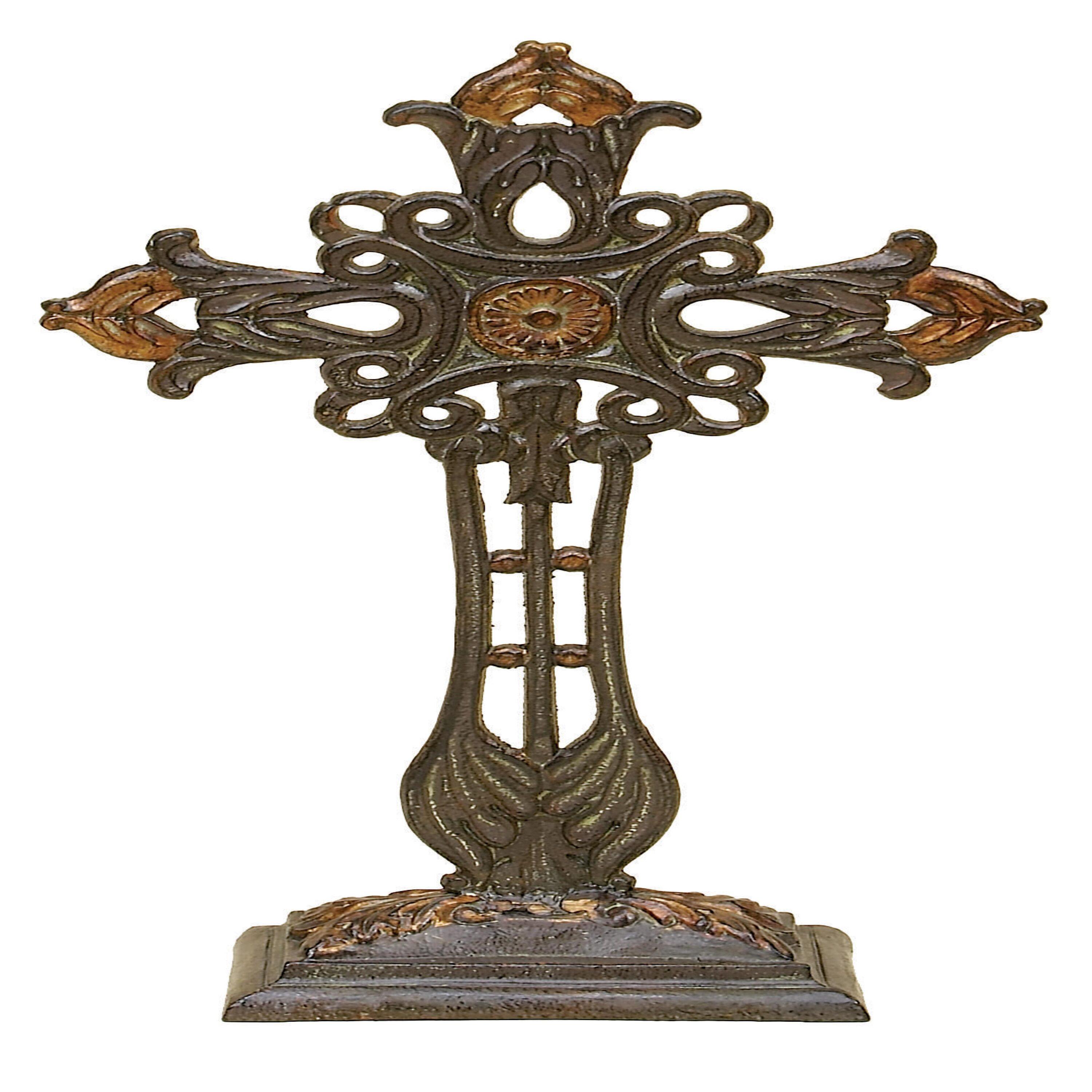 5" x 21" Copper Metal Cross Biblical Sculpture, by DecMode