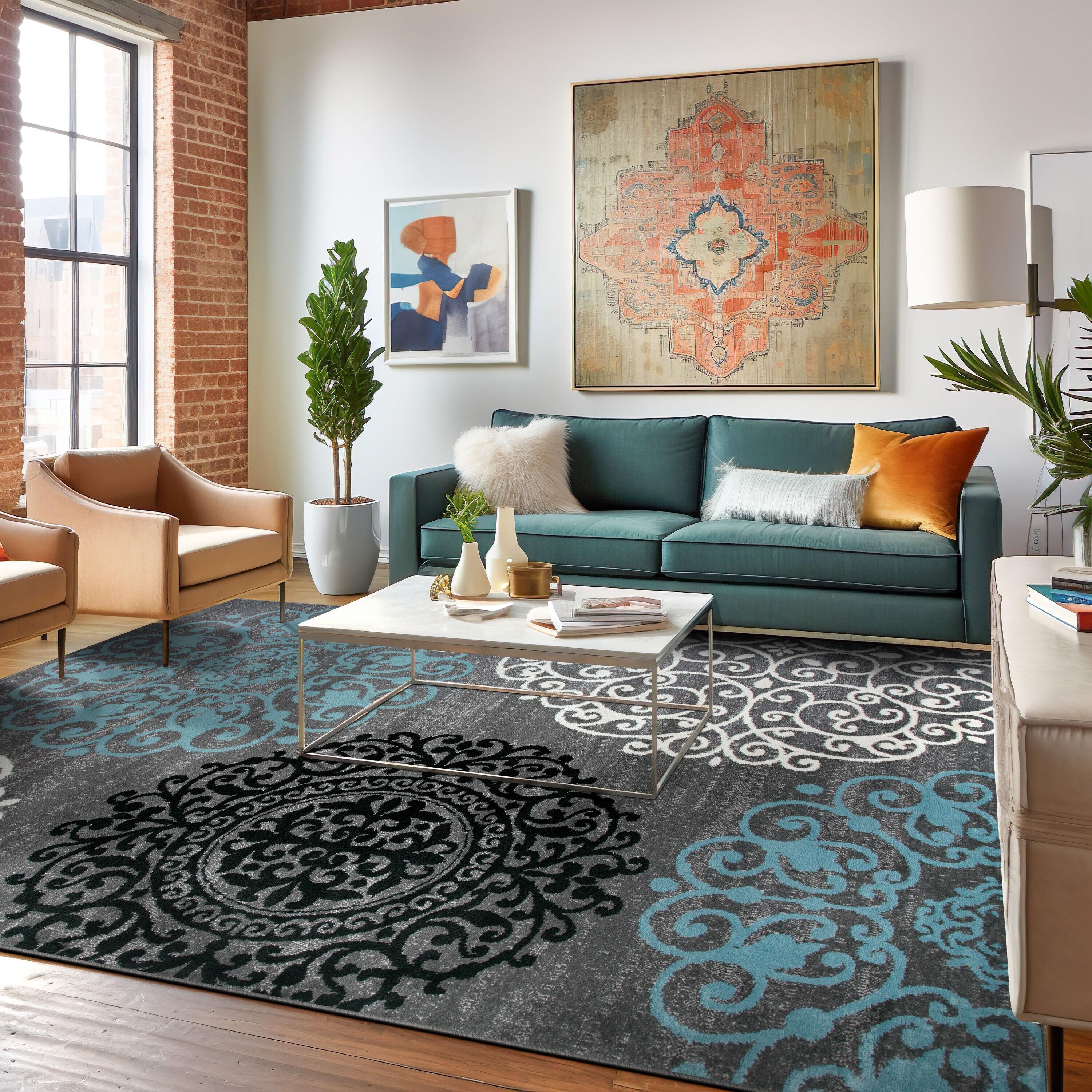 World Rug Gallery Floral Gray 7'10" x 10'2" Indoor Area Rug