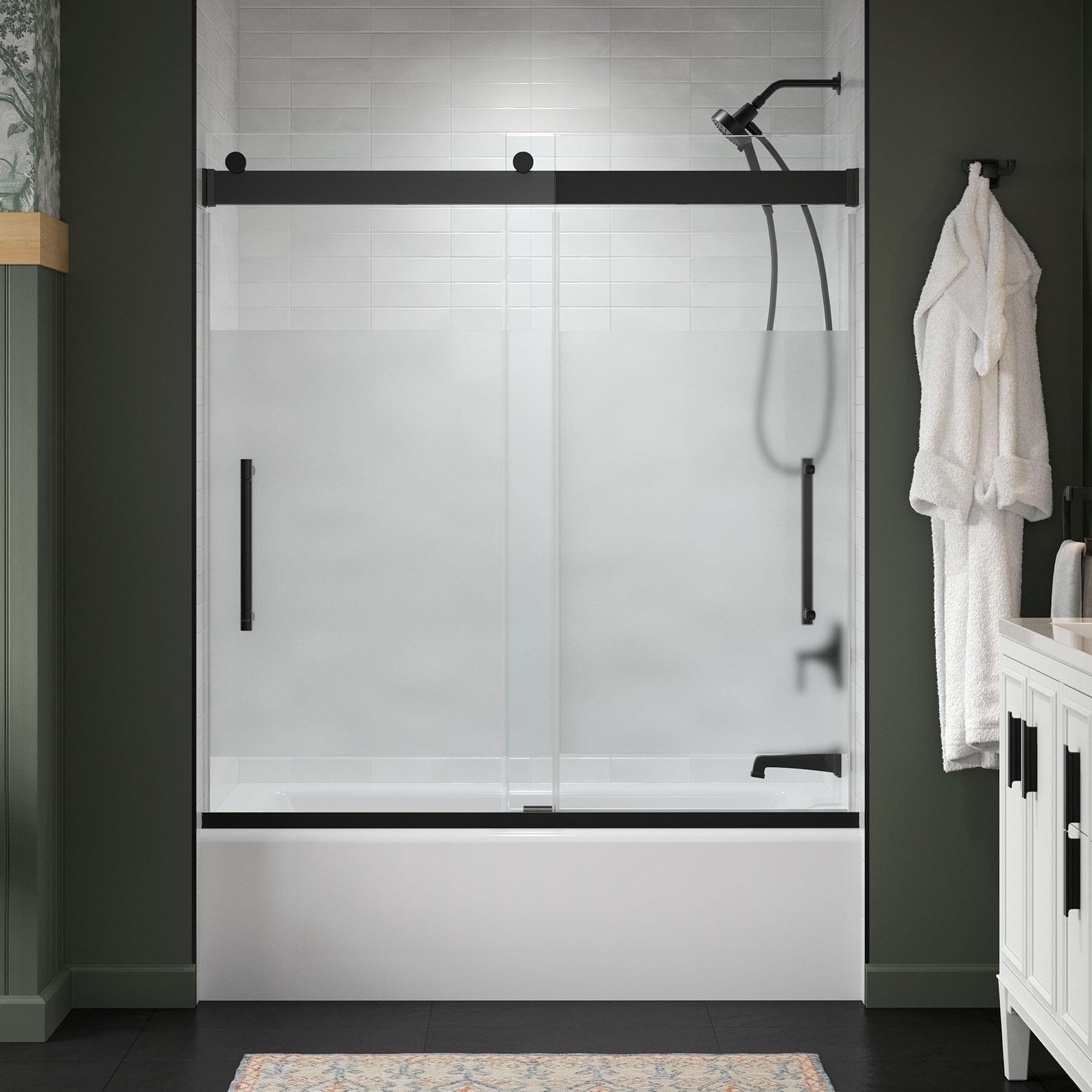 Levity Plus Less Sliding Bath Door, 61-9/16 In. H X 56-5/8 - 59-5/8 In. W, With 5/16 In.-Thick Crystal Clear Glass
