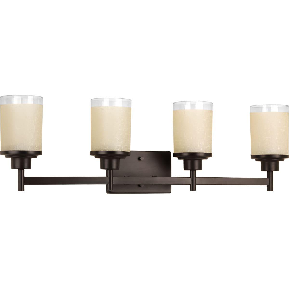 Progress Lighting Alexa Collection 4-Light Bath Fixture, Antique Bronze, White Linen Glass Shade