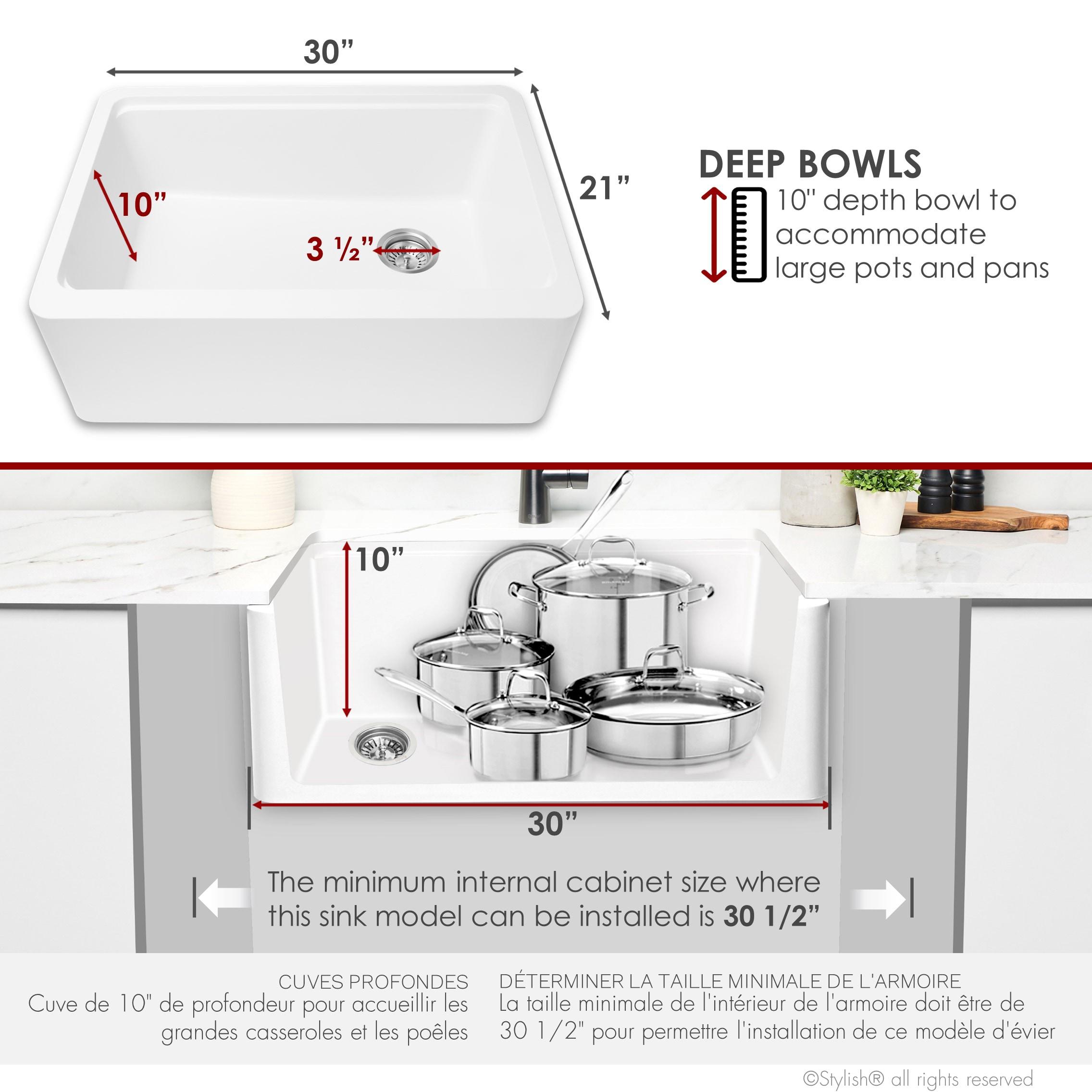 Pietra STYLISH 30 inch Undermount Workstation Single Bowl Composite Granite Apron Kitchen Sink