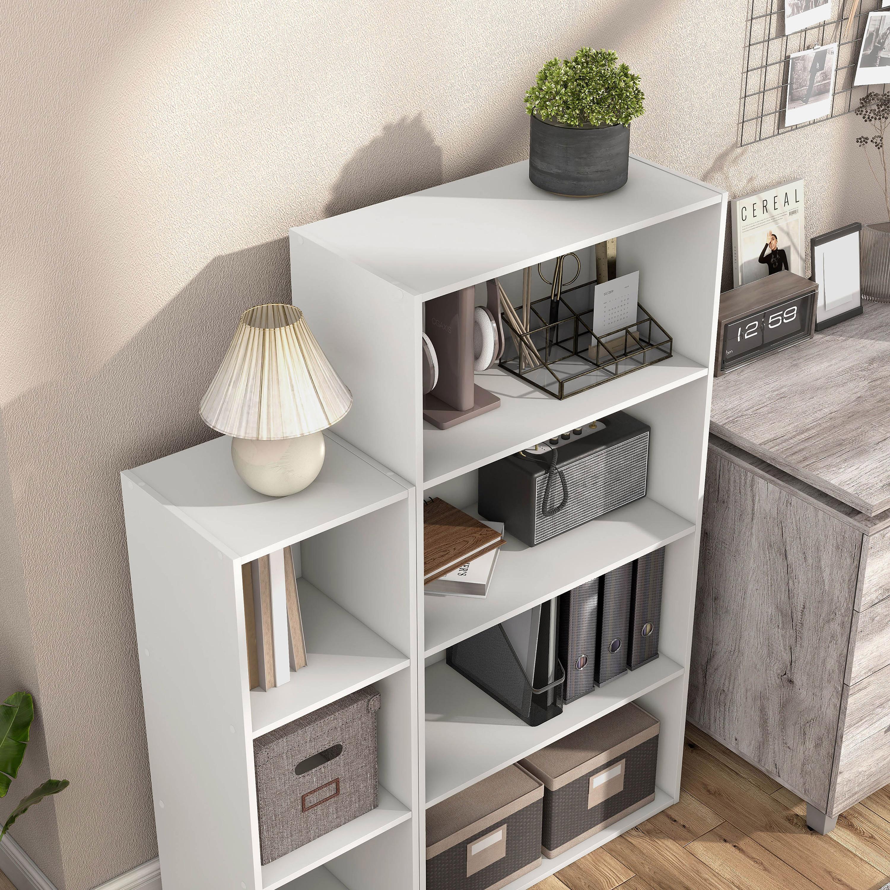 24/7 Shop At Home 46.9" Silkpath Modern 4 Tier Stackable and Modular Bookcase White: Modular Organizer, Open Shelving