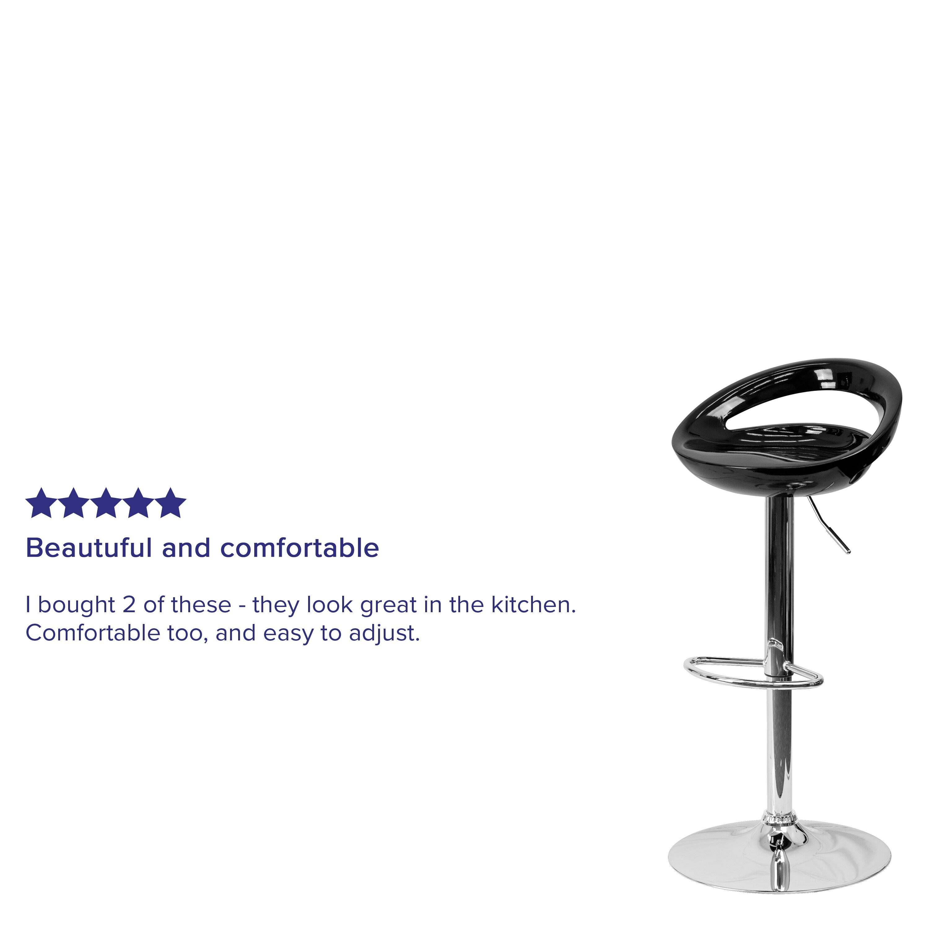 Flash Furniture Contemporary Black Plastic Adjustable Height Barstool with Rounded Cutout Back and Chrome Base
