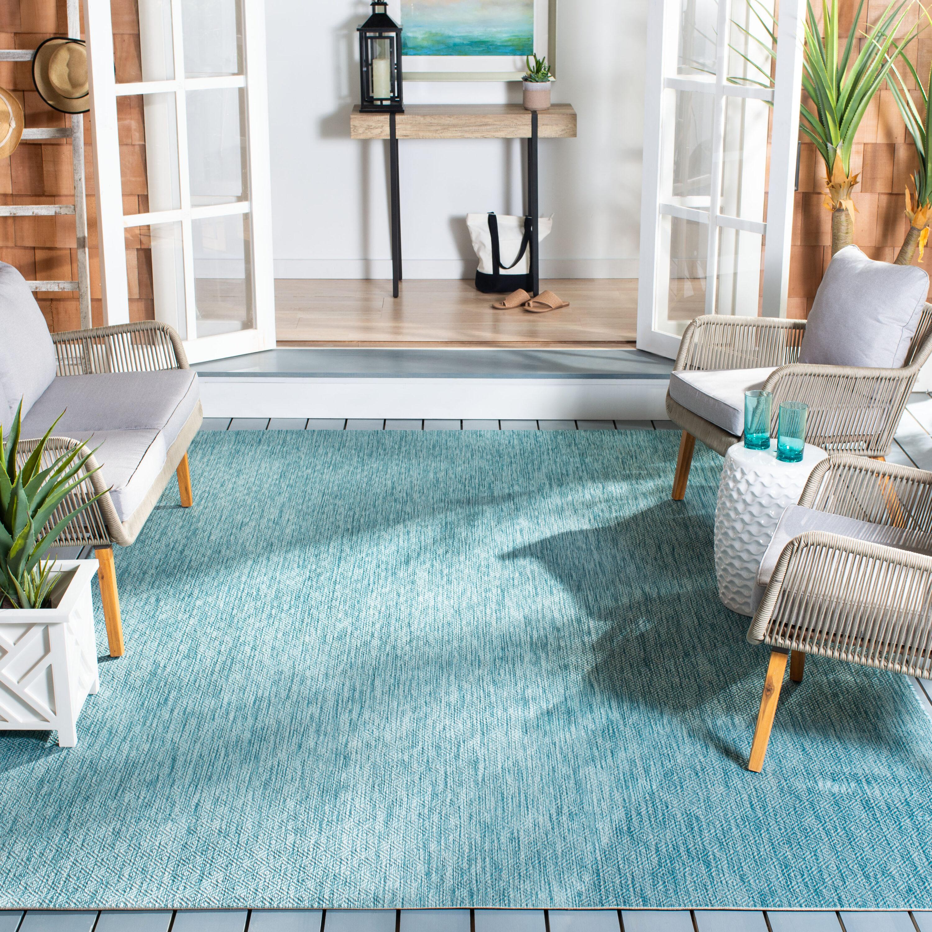 Courtyard CY8520 Power Loomed Indoor and Outdoor Area Rug - Aqua/Aqua - 8'x10' - Safavieh