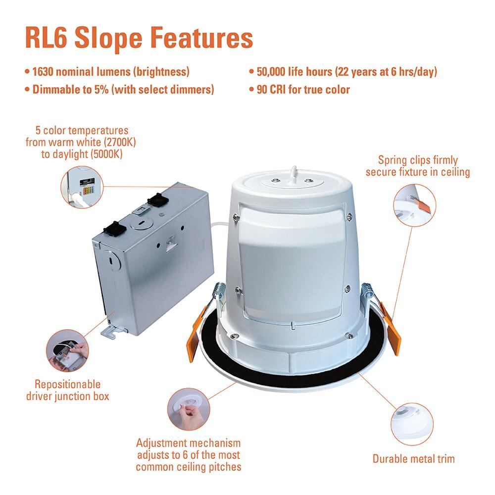 6 in. Selectable CCT 2700K to 5000K Integrated LED White Recessed Light, Sloped Ceiling Trim, LED direct mount module