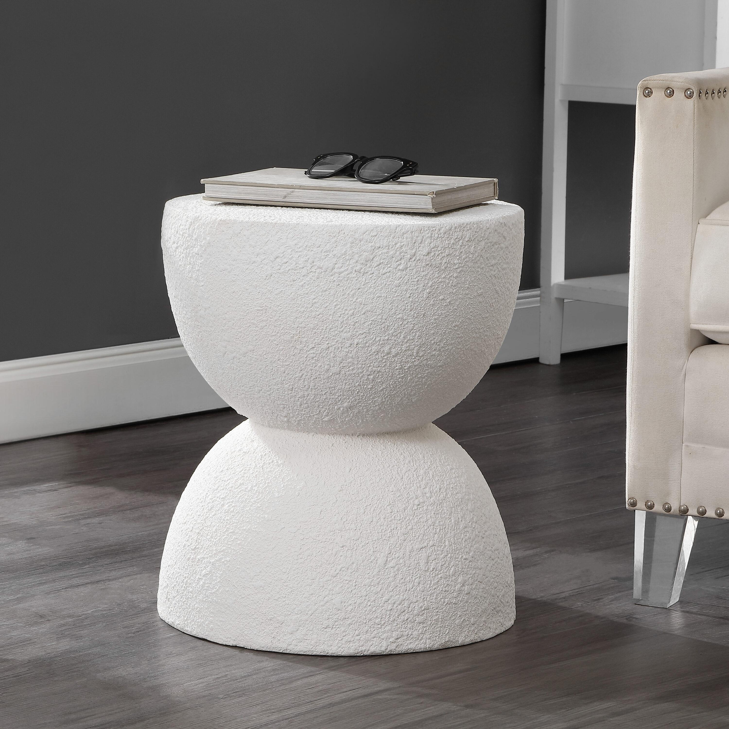 Greta 18" Mid-Century Modern Drum Accent Table , White - JONATHAN Y