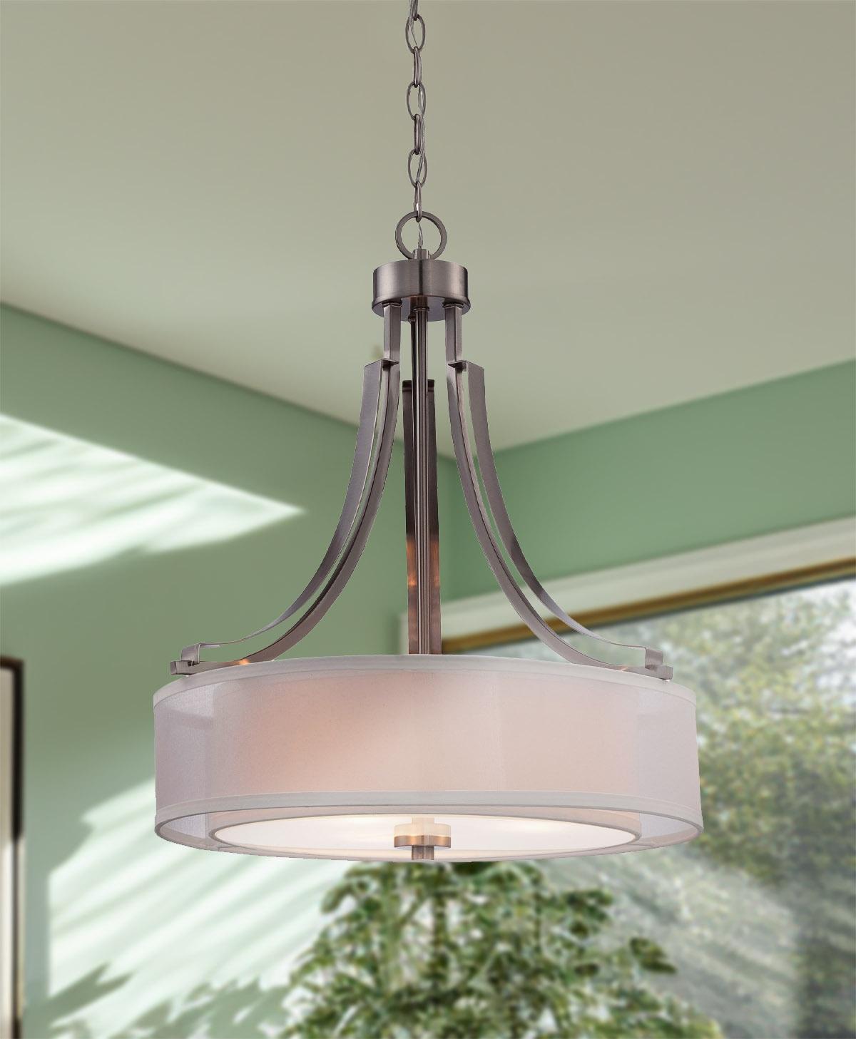 Pendant 3 Light Translucent Sliver Linen in Transitional Style 23.5 inches Tall By 20.5 inches Wide-Brushed Nickel Finish Bailey Street Home