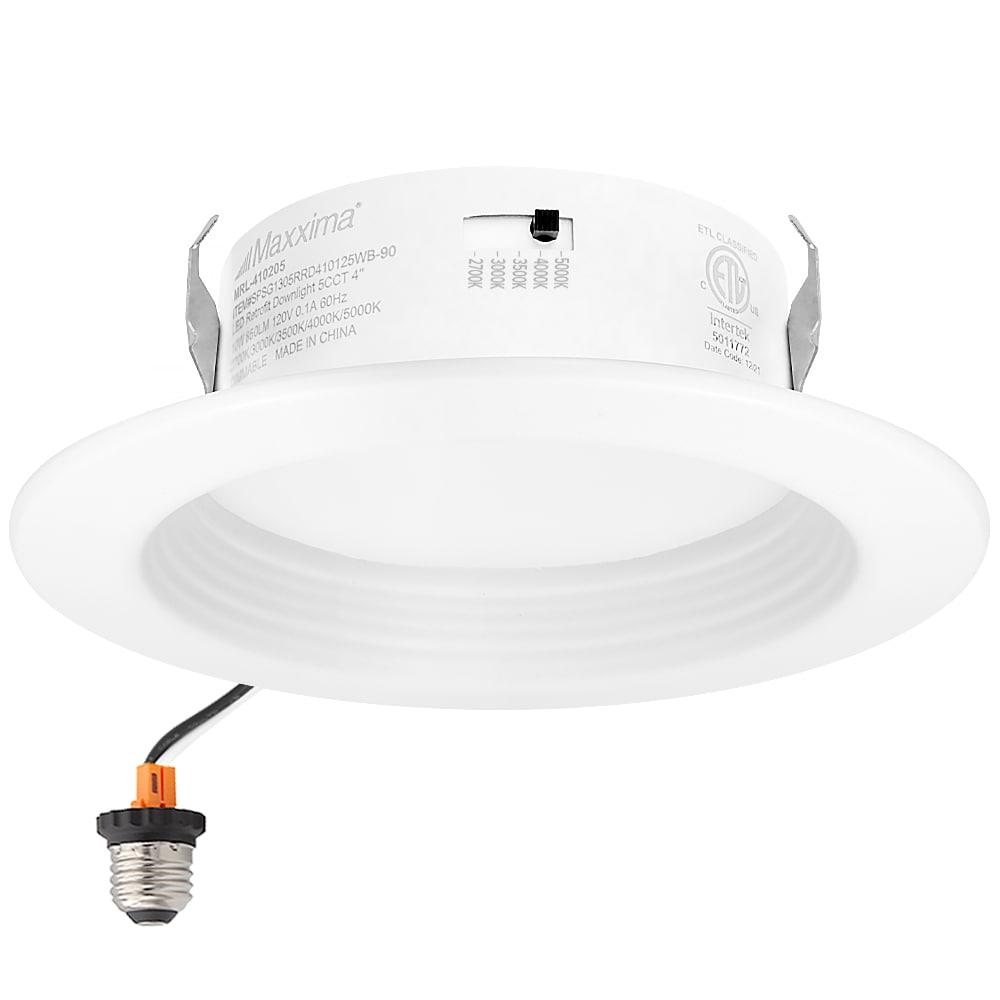 Maxxima 4" 5 CCT Retrofit Recessed LED Downlight - E-26 Quick Connect, Color Selectable 2700K-5000K (2700K/3000K/3500K/4000K/5000K), Dimmable Retrofit, 750 Lumens, Damp Rated for Kitchens - 12 Pack