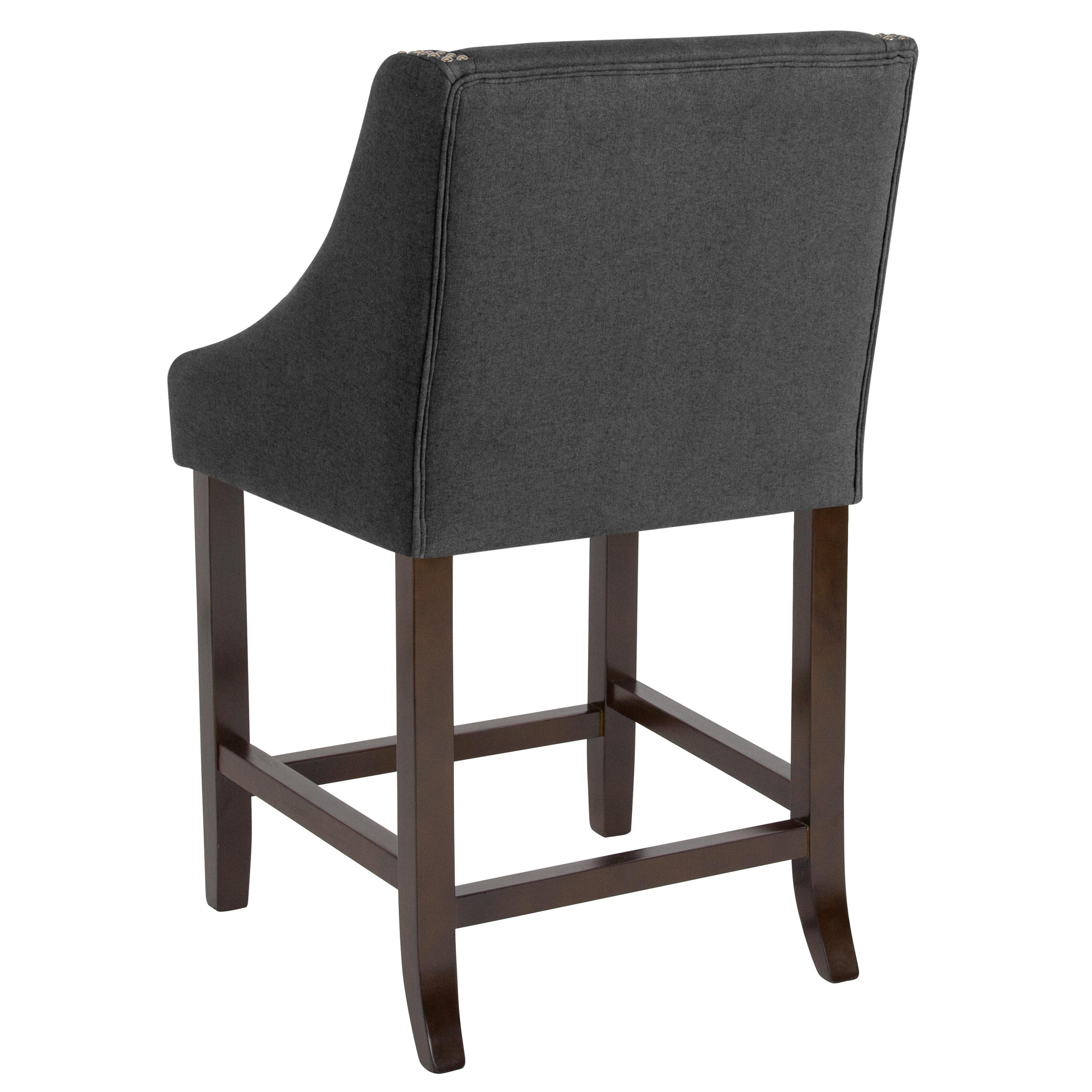 Flash Furniture Carmel Series 24" High Transitional Walnut Counter Height Stool with Accent Nail Trim in Charcoal Fabric