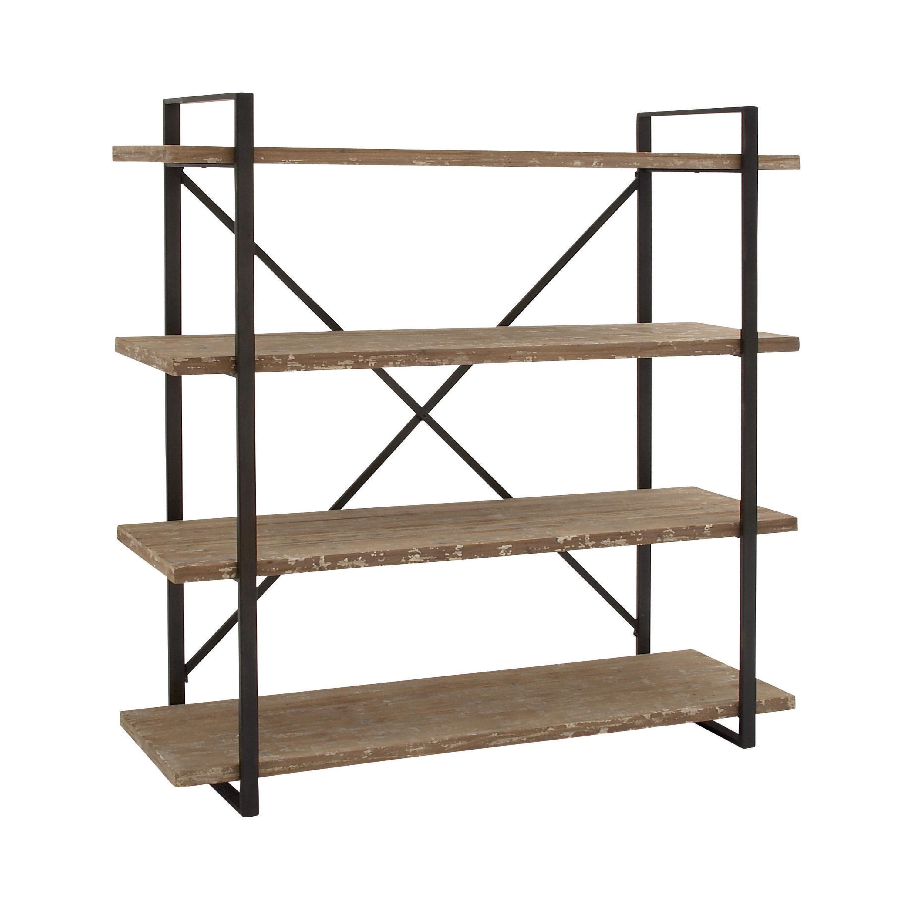 67" Tall Industrial Metal and Wood Bookshelf Brown - Olivia & May