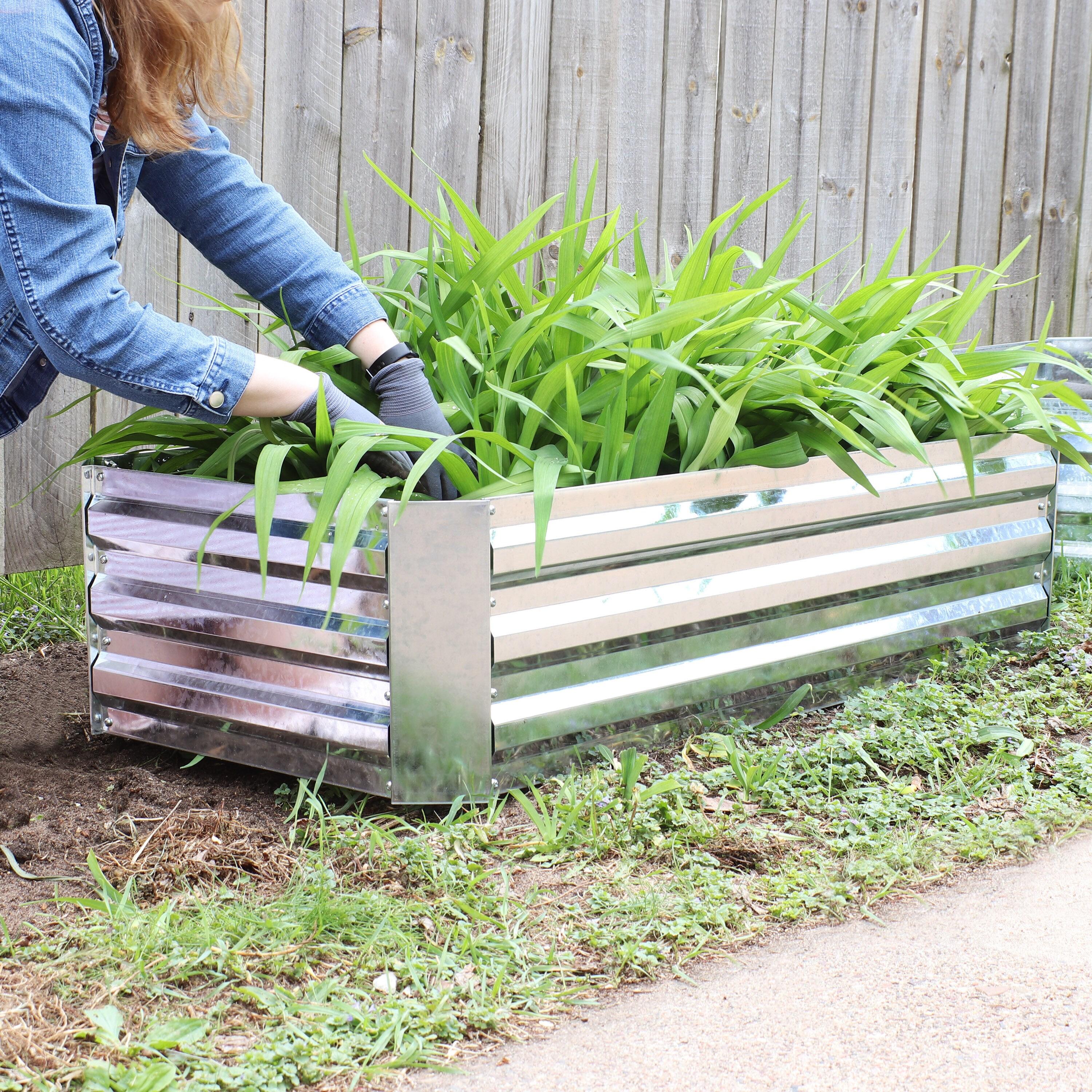 Sunnydaze Raised Corrugated Galvanized Steel Rectangle Garden Beds for Plants, Vegetables, and Flowers - 48" L x 11.75" H - Silver - 2pc