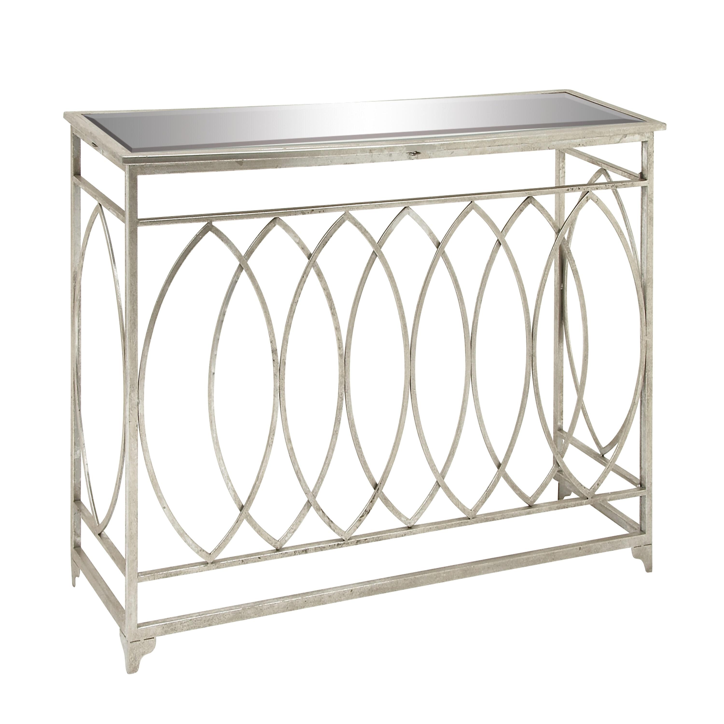 Metal Geometric Living Room Console Table with Mirrored Glass Top