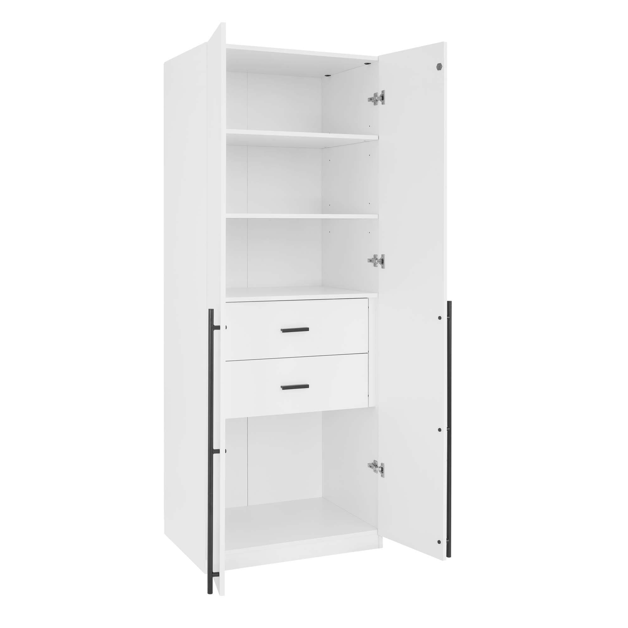 Manhattan Comfort 2pc Lee 4 Door and 8 Shelf Module Wardrobe White: Modern Storage, MDF, Metal Hardware