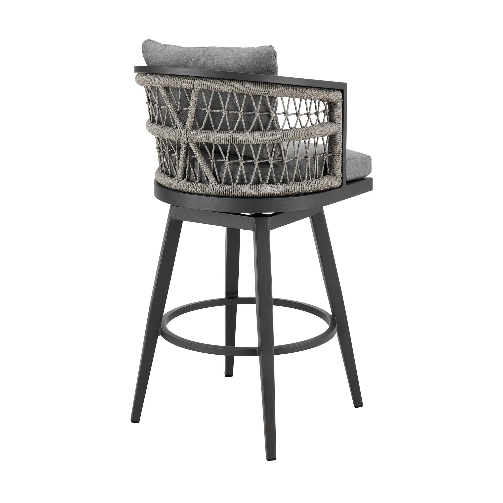 Zella Outdoor Swivel Bar or Counter Stool in Aluminum with Rope and Cushions