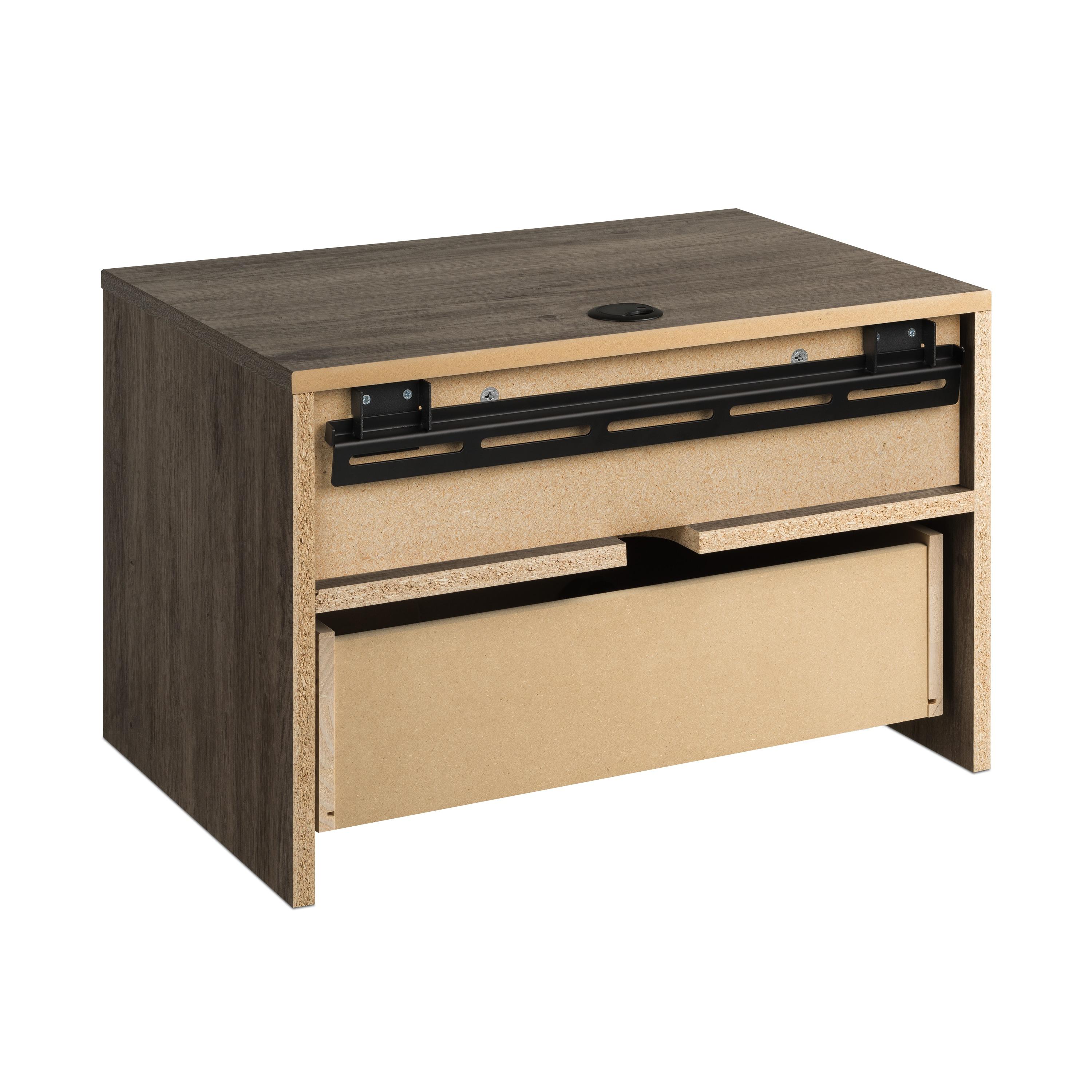 Floating 1 Drawer Nightstand with Open Shelf Drifted Gray - Prepac: Laminated, Cable Management, Metal Glides
