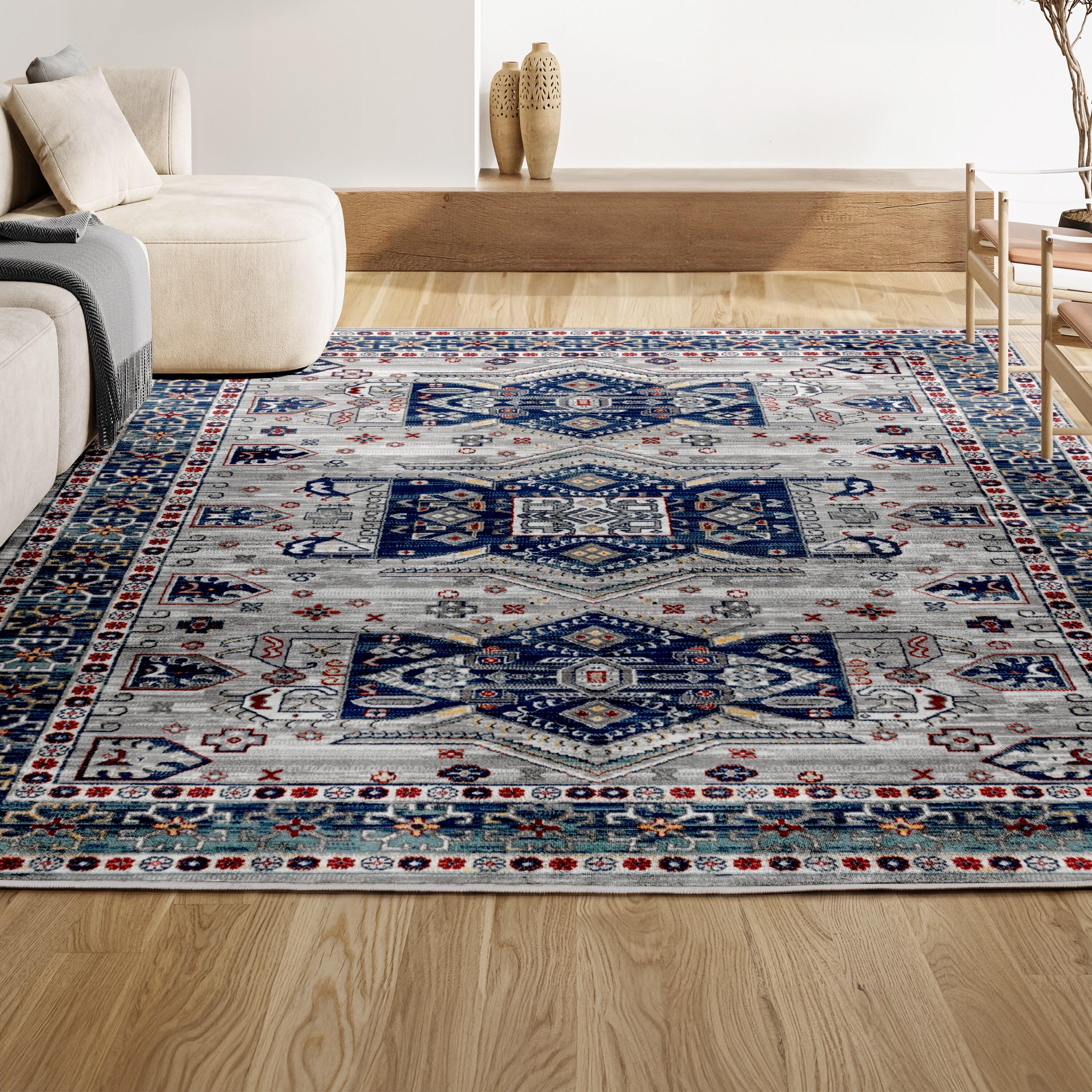 JONATHAN Y MDP108A-8 Modern Persian Vintage Medallion Blue/Light Grey 8 ft. x 10 ft. Area Rug, Country Floral, Pet Friendly, Stain Resistant, Easy to Clean, for Living Room; Kitchen, Bedroom
