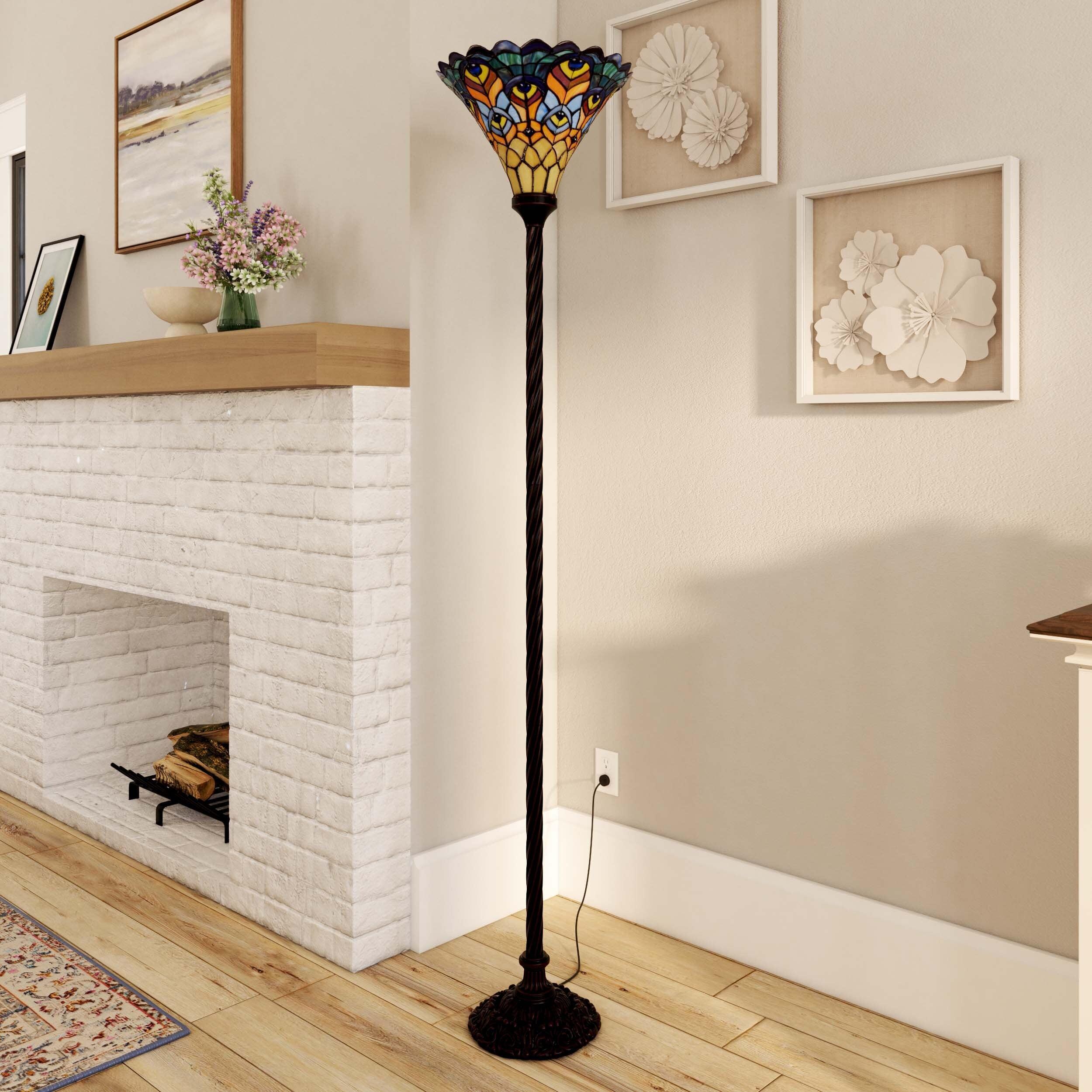 JONATHAN Y JYL8006A Peacock Tiffany-Style 70" Torchiere LED Floor Lamp, Traditional for living room, dinning room, bedroom, office Bulb Included, Bronze
