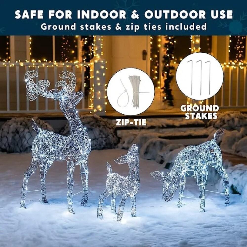 Joiedomi 3 Packs Christmas Decoration Deer Family, 185 LED Lighted Rattan Reindeers Yard Lights, Christmas Outdoor Decorations for Yard Garden Lawn, Xmas Decor, Cool White Deer