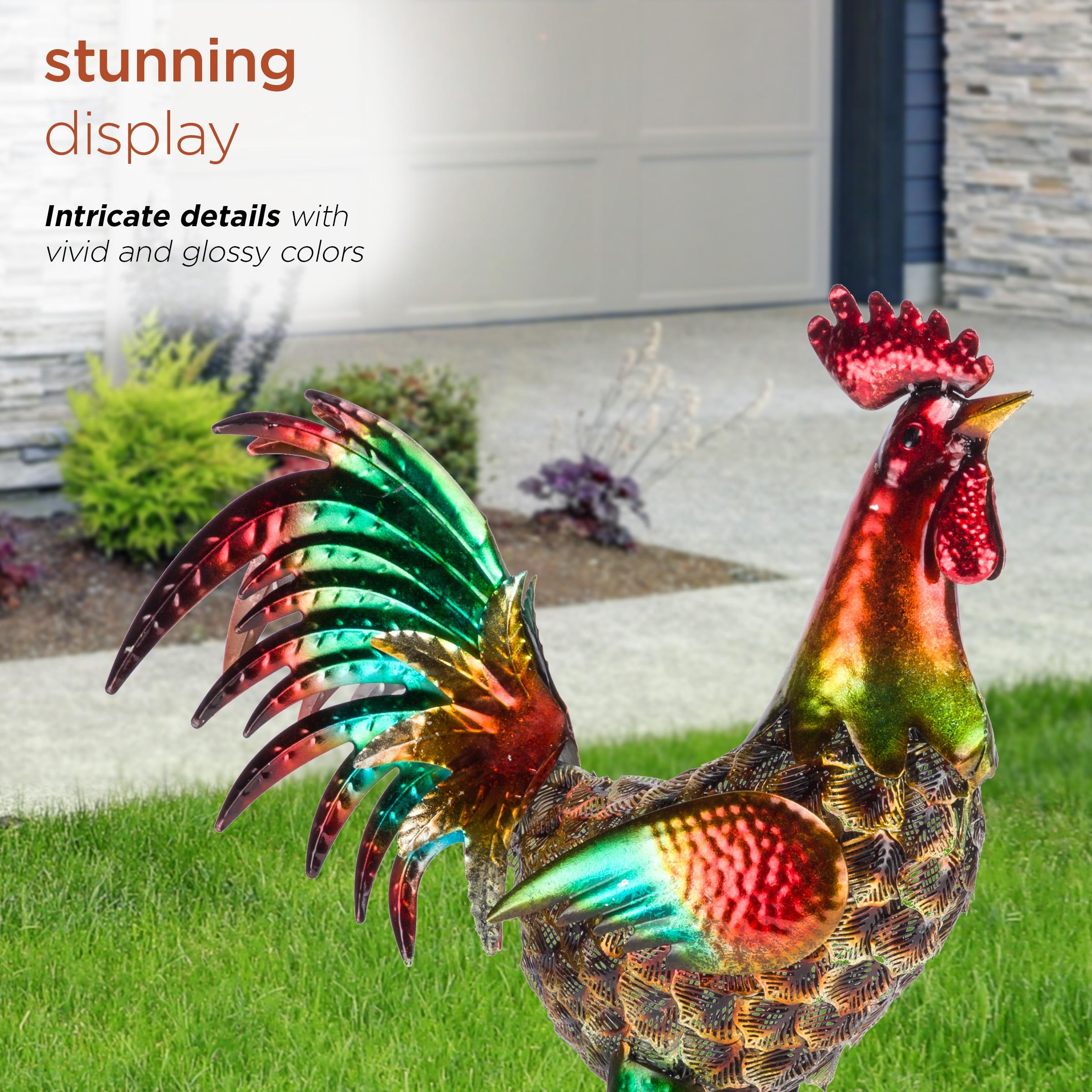 16" x 14" Outdoor Iron Rooster Yard Statue Brown - Alpine Corporation: Metallic Garden Decor