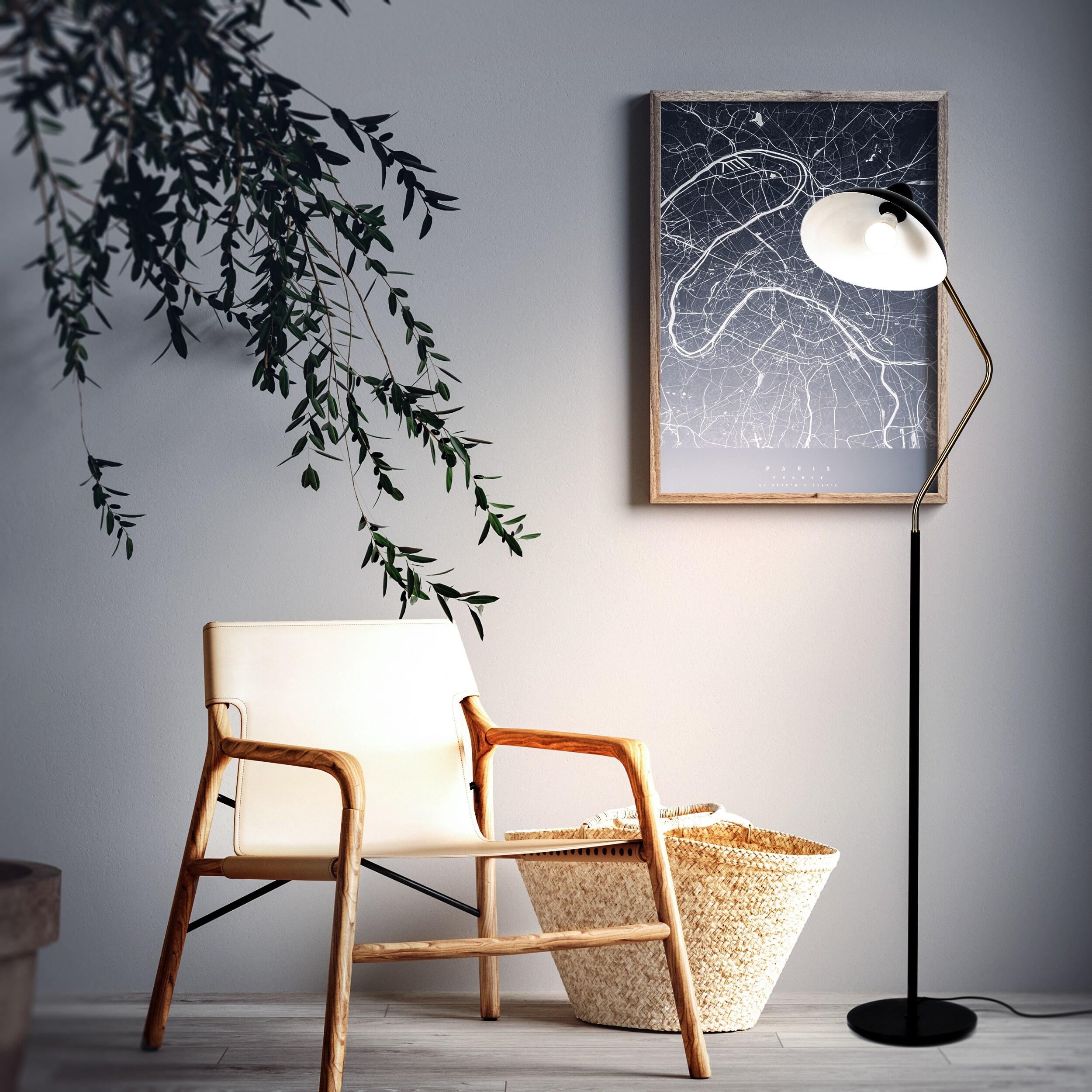 Brightech Swoop 69 in. Mid Century Modern Adjustable Curved Black Standing Lamp with Metal Bowl Shade and Gold Finish - LED Bulb Included
