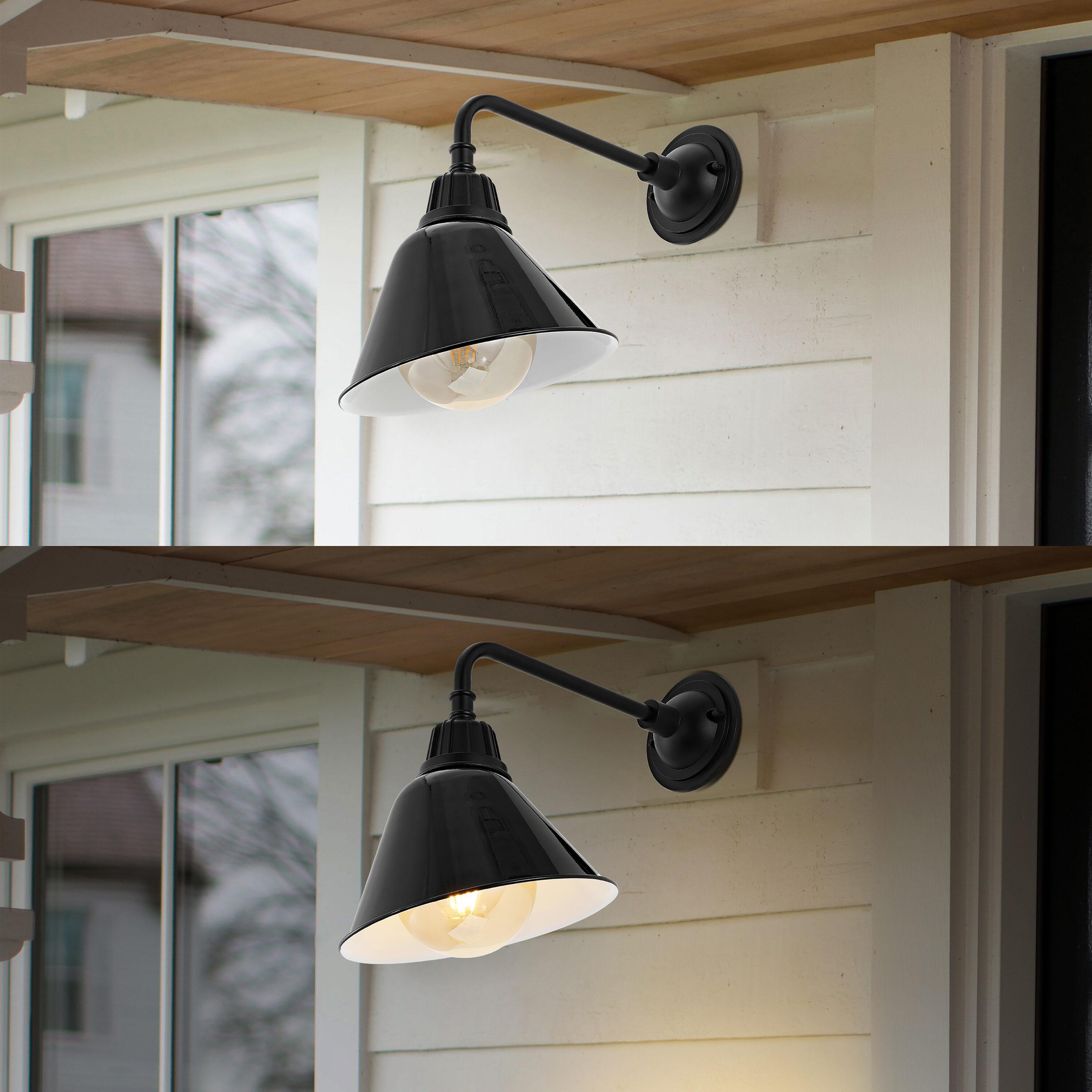 Croydon 9.63" 1-Light Farmhouse Industrial Indoor/Outdoor Iron LED Gooseneck Arm Outdoor Sconce, Black