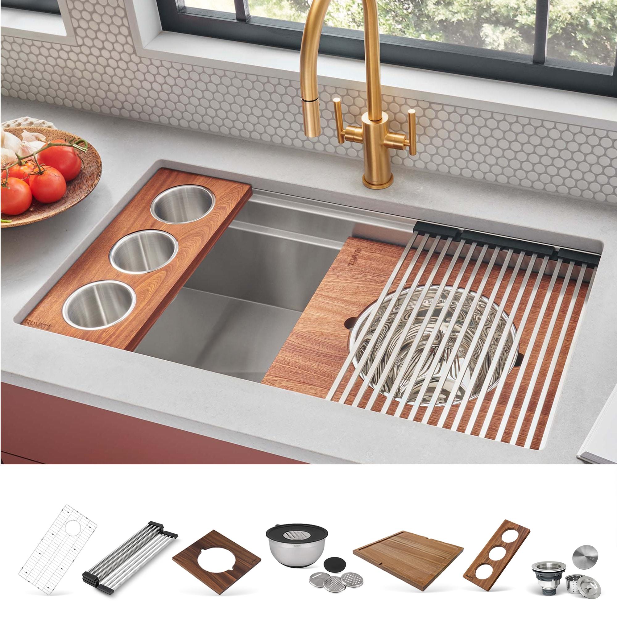 Ruvati 33-inch Workstation Two-Tiered Ledge Kitchen Sink Undermount 16 Gauge Stainless Steel