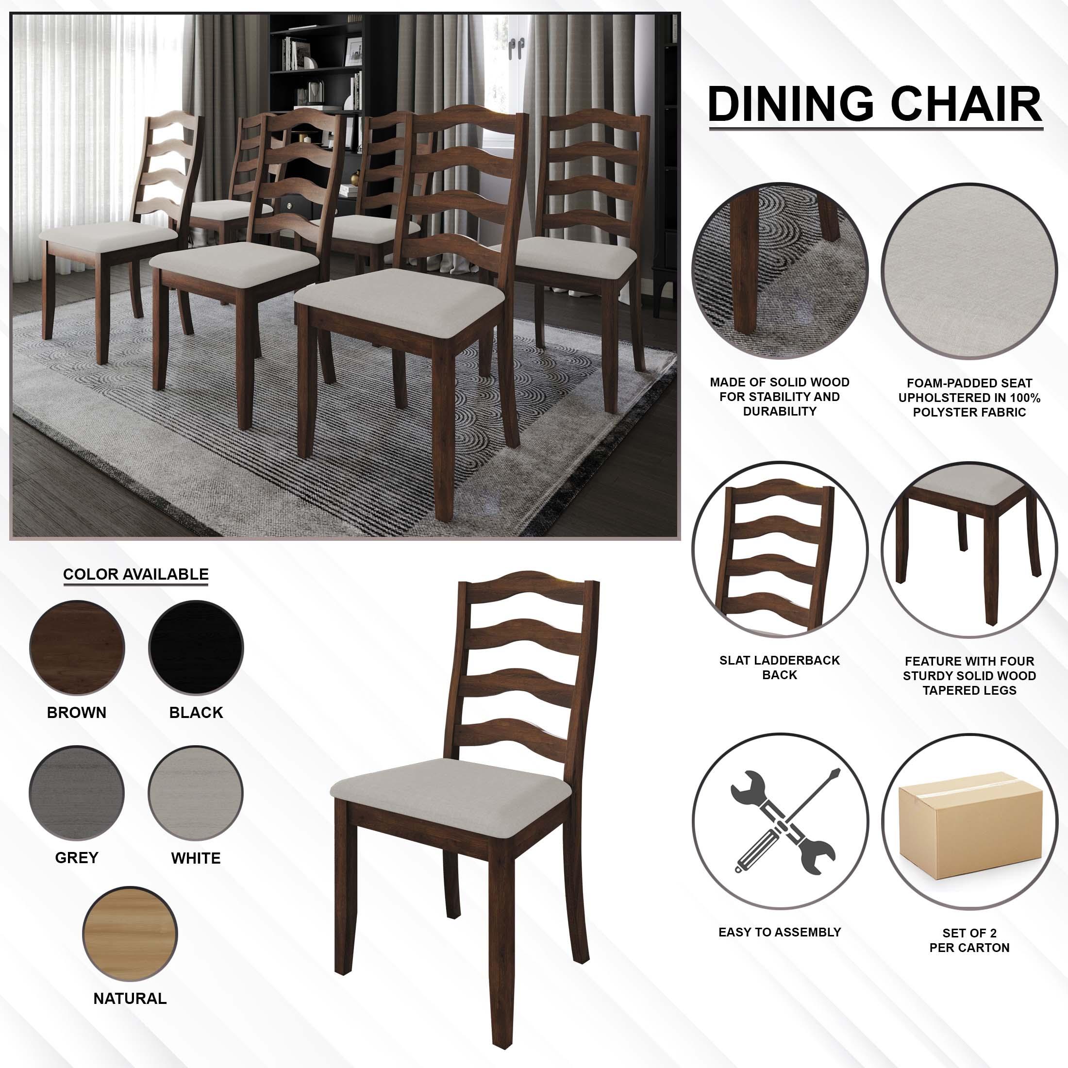 ChaletPosh Brown Wooden Dining Chair With Warm Grey Cover (Set of 2)