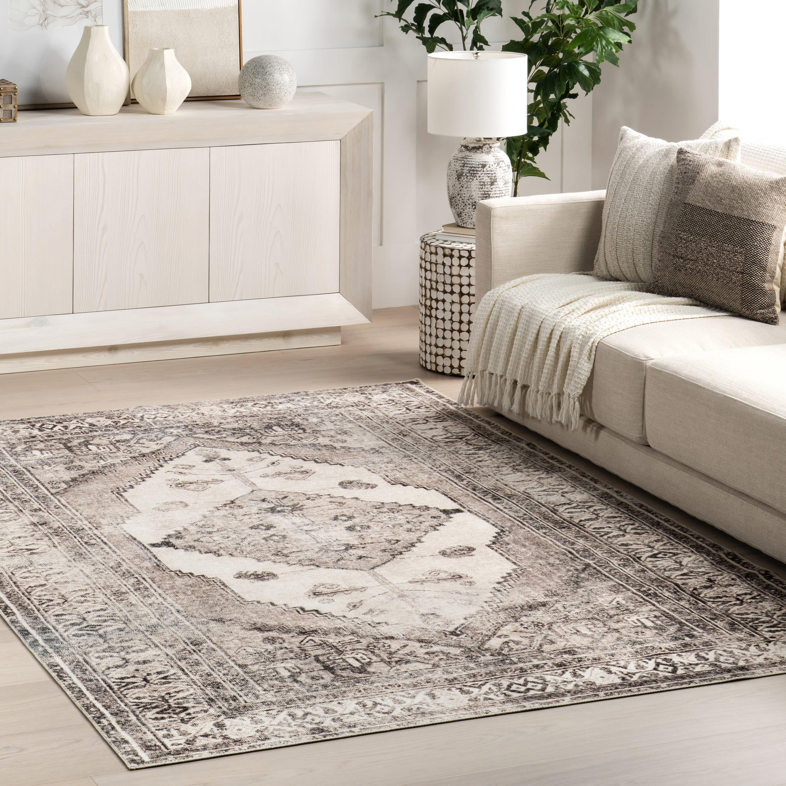 Nuloom Gladys Pet Friendly Machine Washable Vintage Medallion Area Rug, 3' x 5', Light Grey