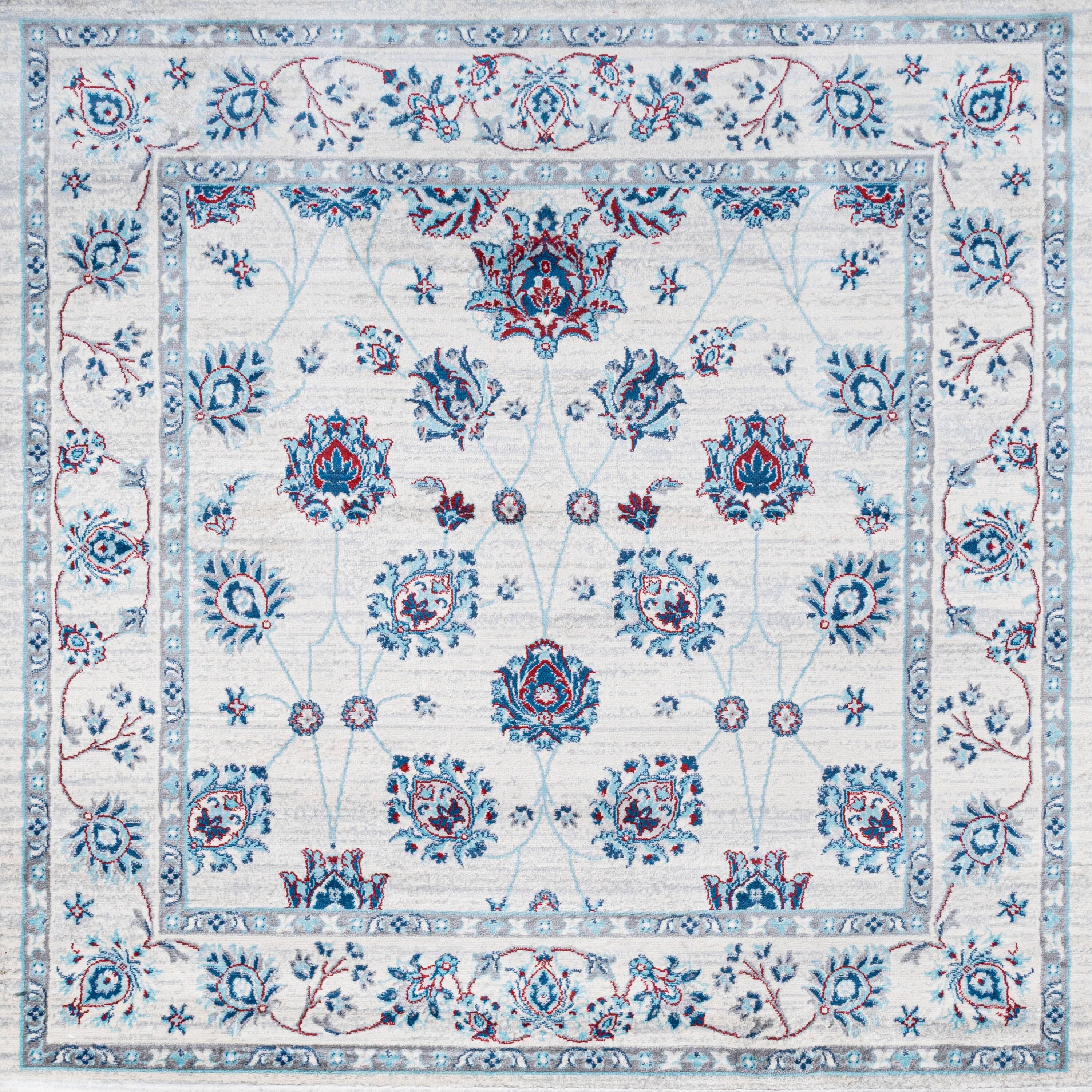 5' x 5' Modern Persian Vintage Moroccan Traditional Area Rug, Ivory/Blue/Red - JONATHAN Y