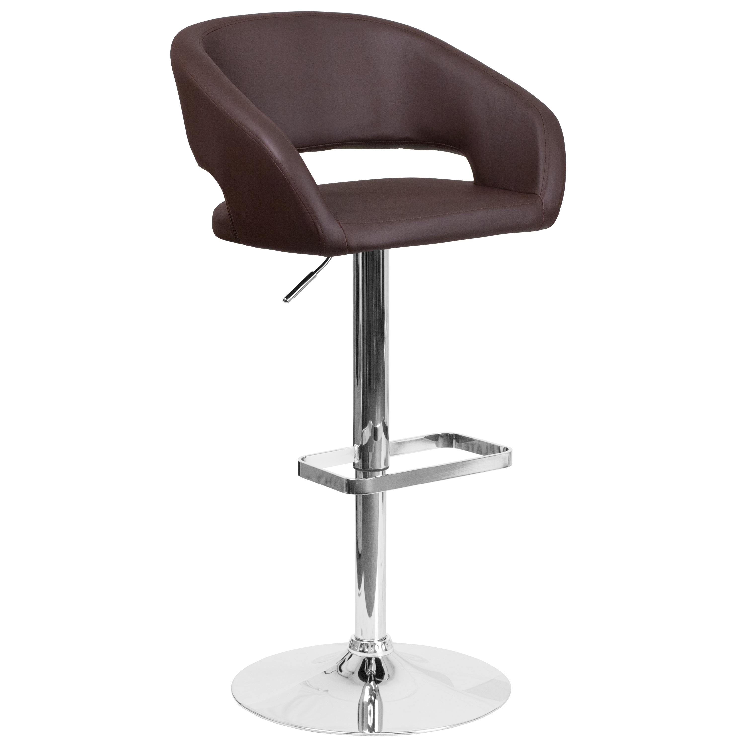 Flash Furniture Contemporary Brown Vinyl Adjustable Height Barstool with Rounded Mid-Back and Chrome Base