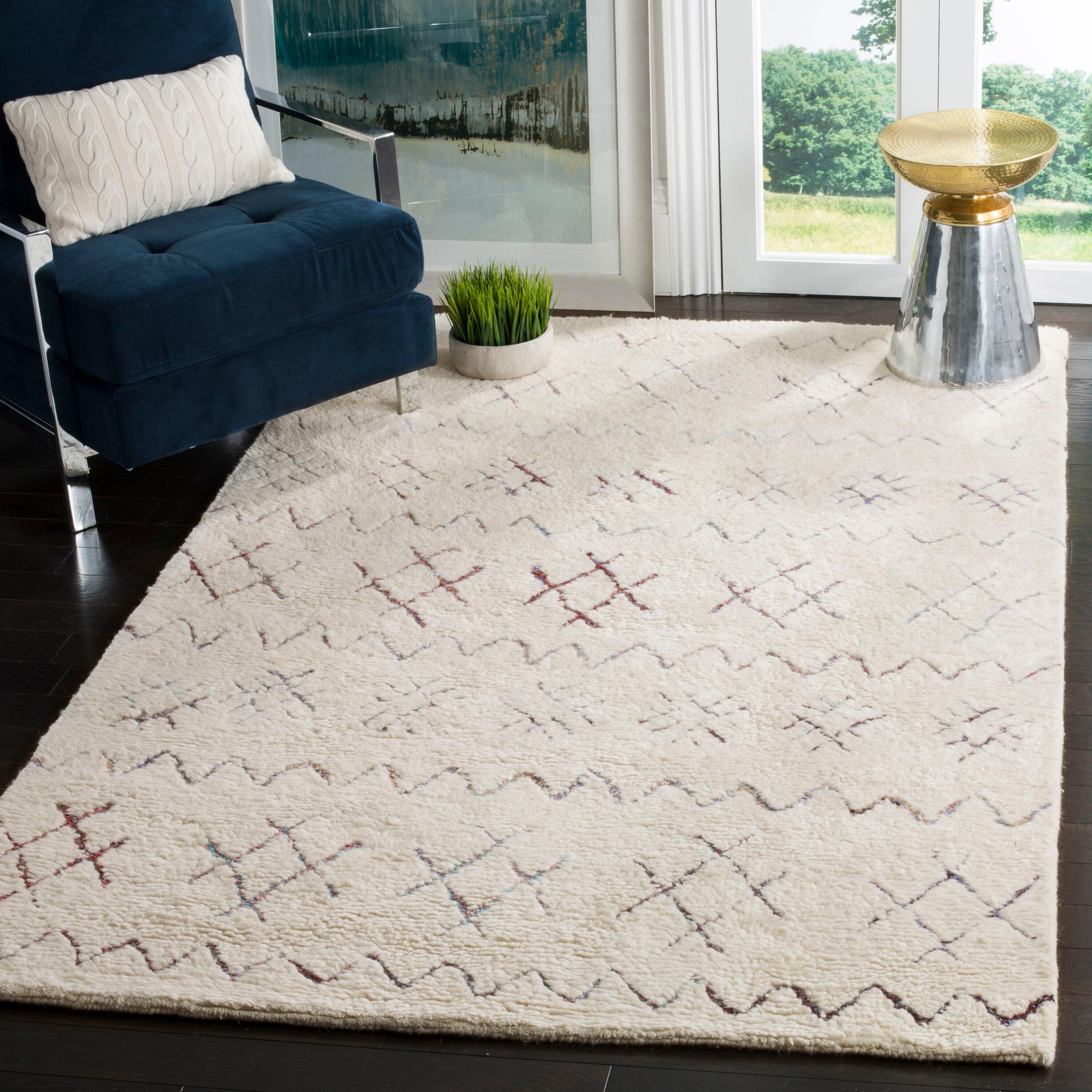 SAFAVIEH Casablanca Corrine Geometric Shag Area Rug, Ivory/Multi, 6' x 9'