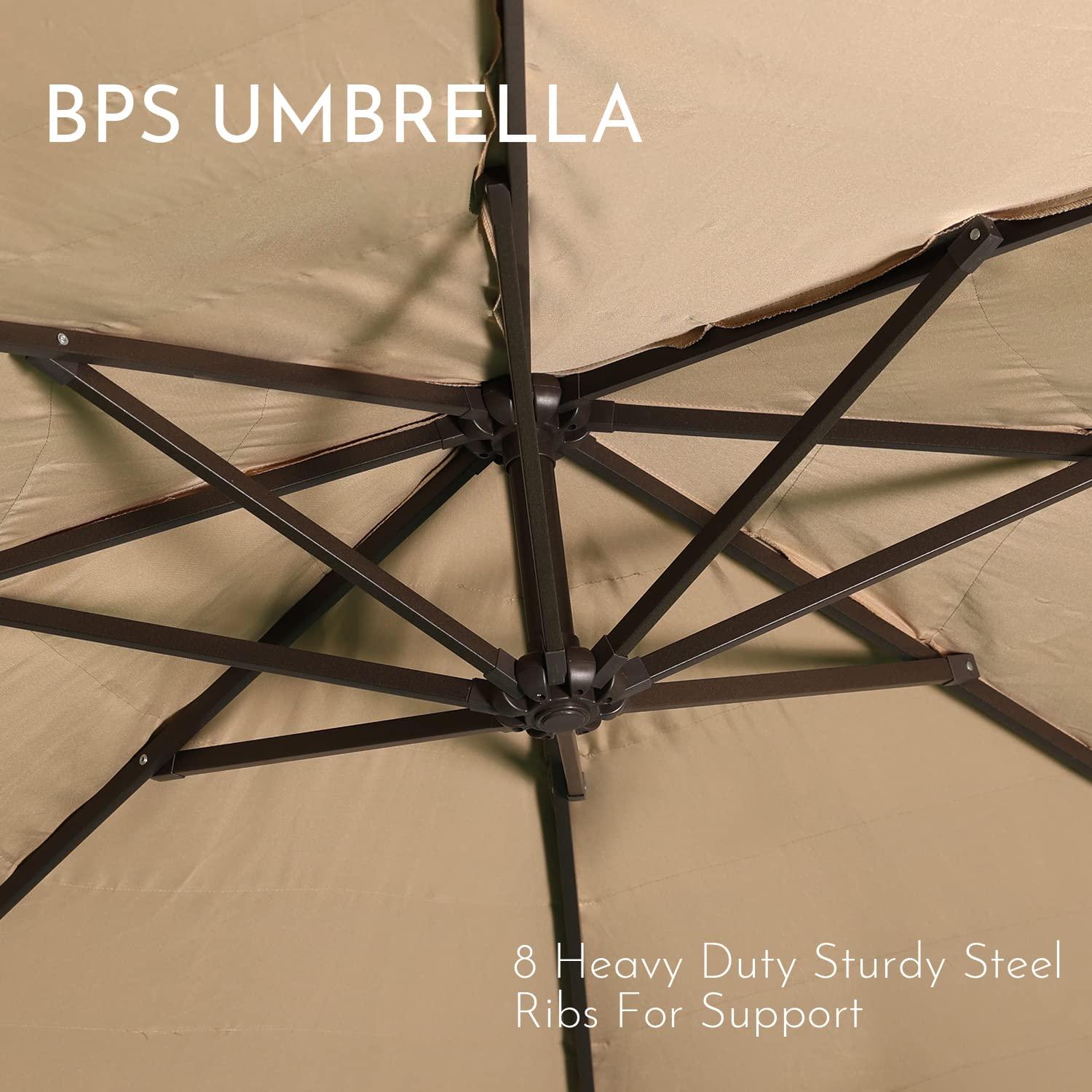 Aoodor 10FT Cantilever Tiki Thatch Patio Umbrella, Hand-Push Tilt Offset Umbrella for Outdoor, Natural Straw Look (No Base)