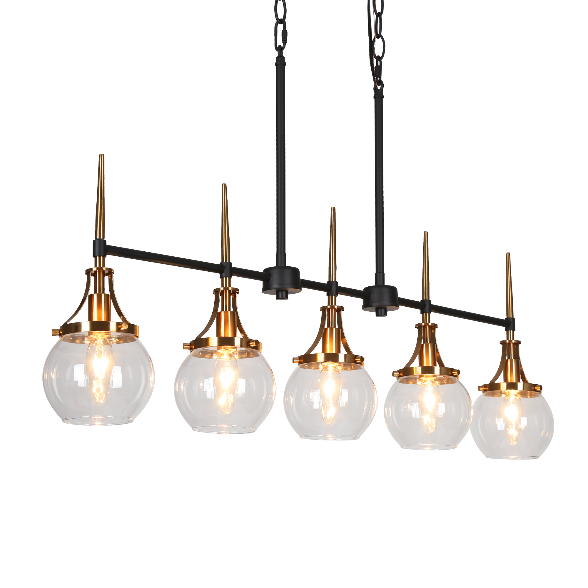 LNC Capensis 6-Light 36.2" Matte Black and Polished Gold Shaded LED Dry Rated Chandelier: UL Listed, Adjustable Height, Glass Shades