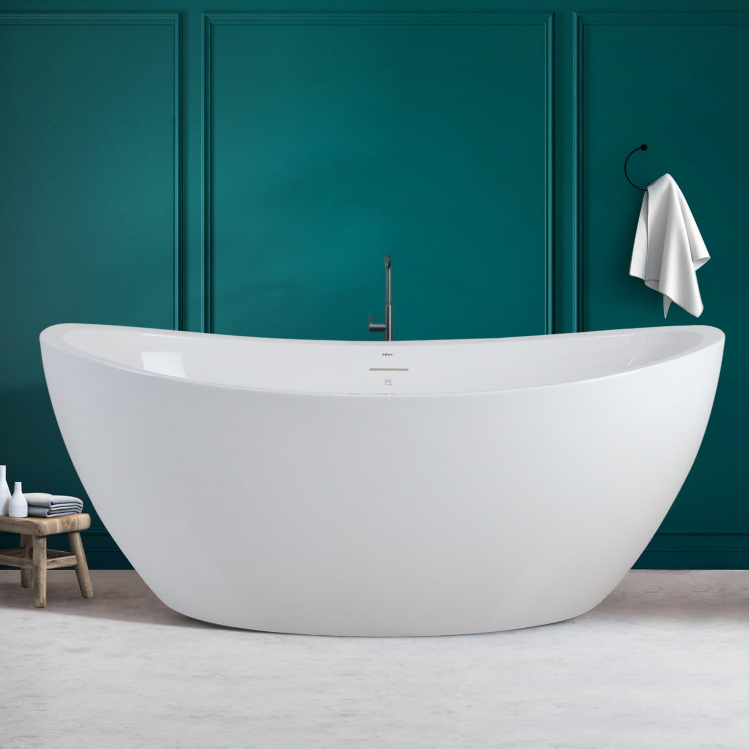 Naha Freestanding Soaking Acrylic Bathtub with Drain