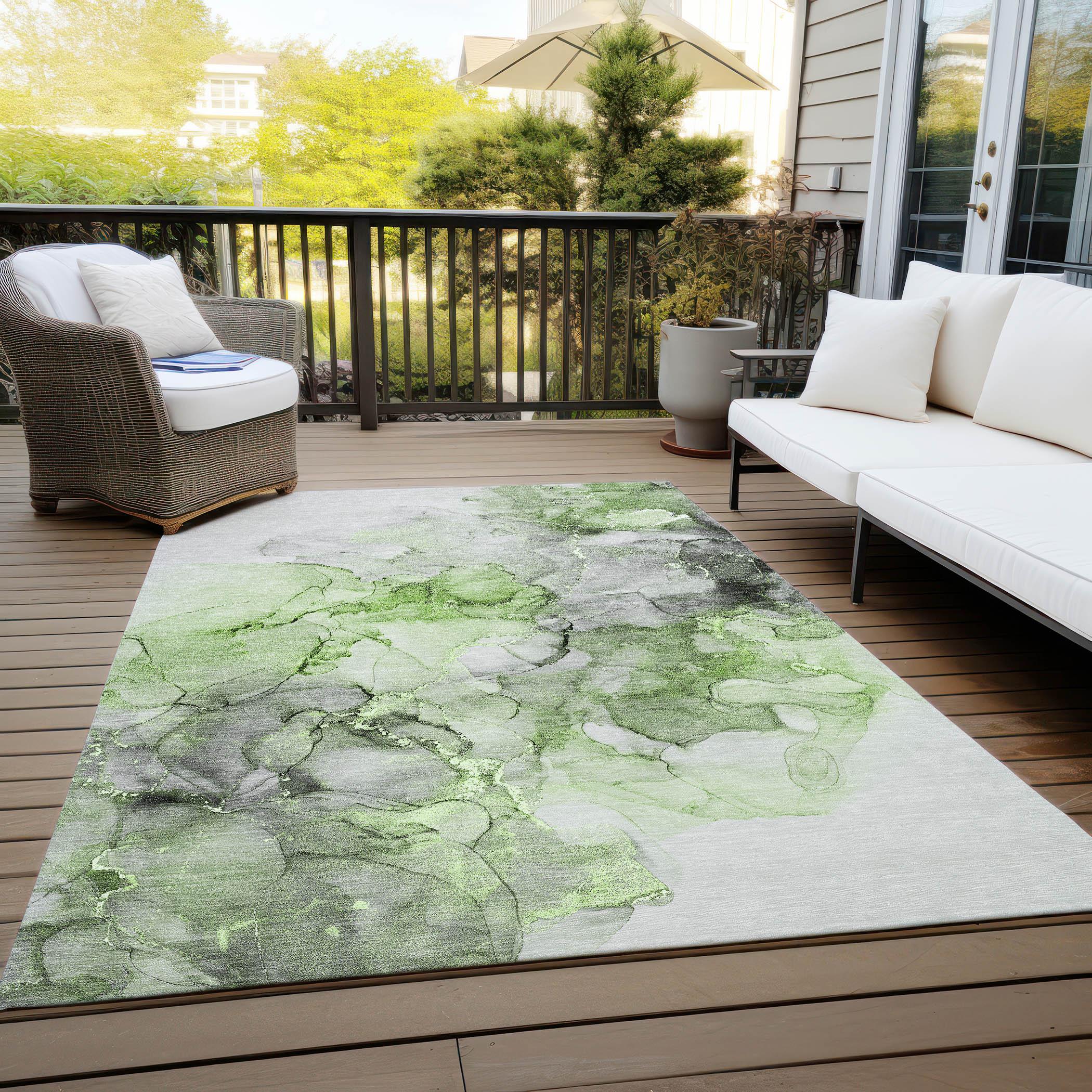 Green and Gray Watercolor Synthetic Washable Area Rug