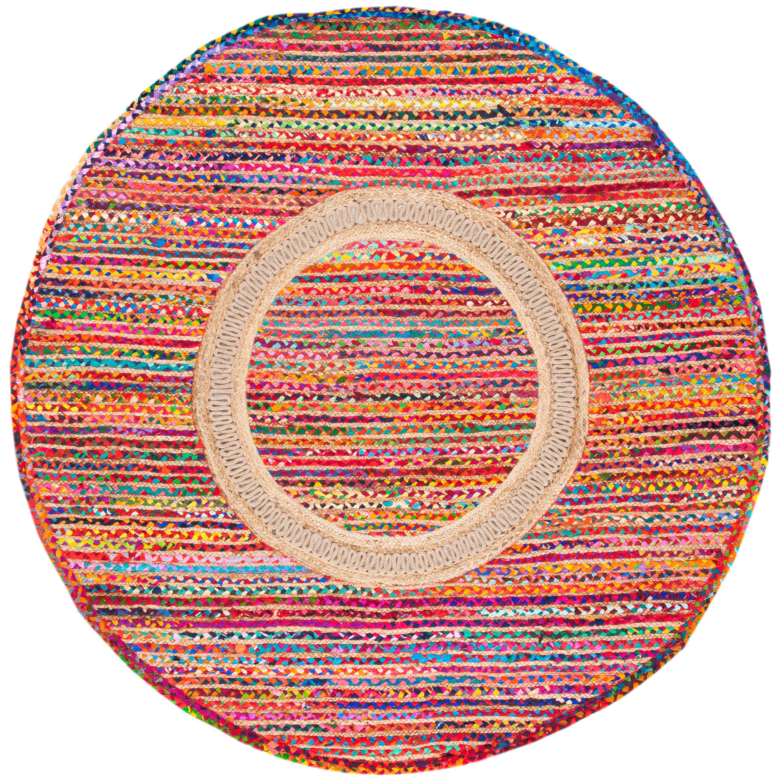 Braided BRD265 Hand Woven Area Rug - Pink/Sage - 5' round - Safavieh.