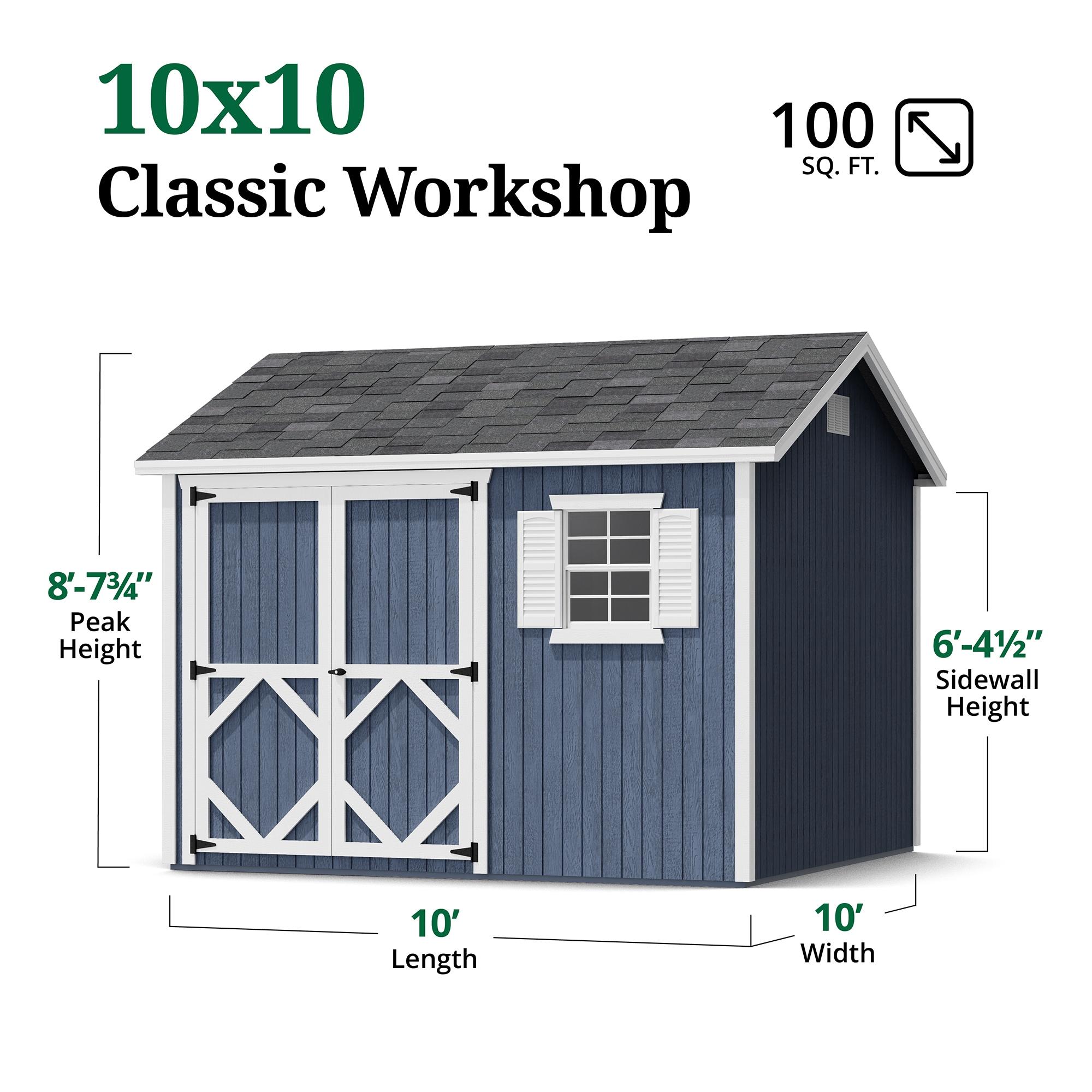 Classic Blue and White 10' x 10' Wooden Storage Shed Kit with Windows