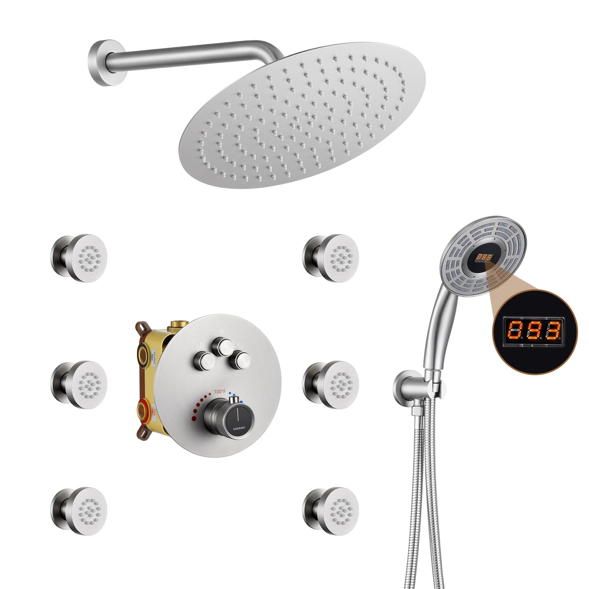 Thermostatic Rainfall Shower System with Rough in-Valve and Digital Display Handheld