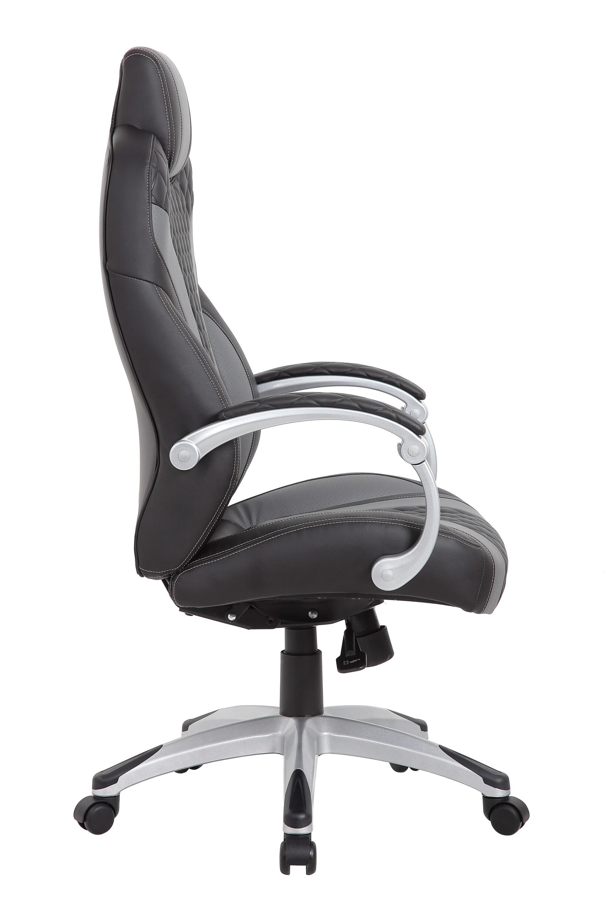 Boss Office Products Executive Hinged Armchair Black/Gray: Ergonomic, Swivel, Lumbar Support, Metal Frame