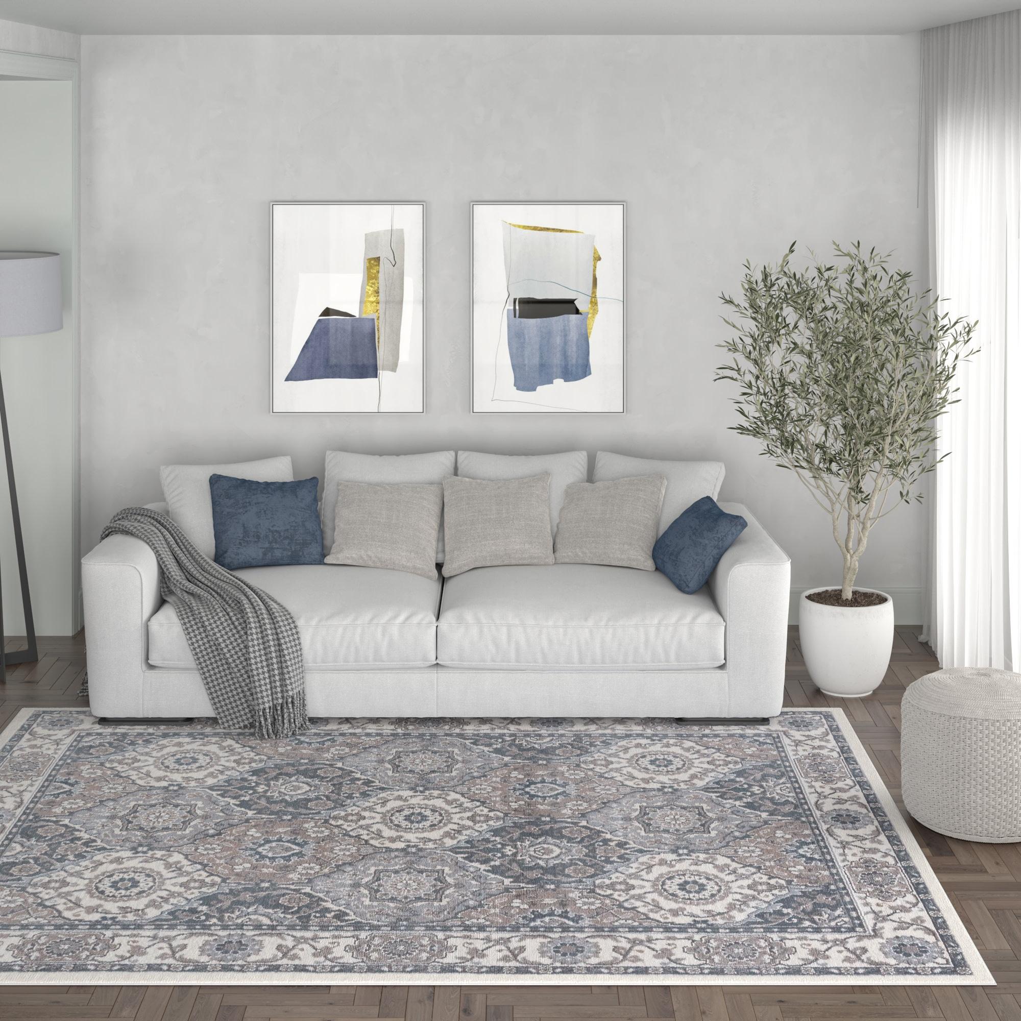 Tayse Madison 9 x 13 (ft) Loomed Polypropylene Cream Rectangular Indoor Floral/Botanical Oriental Area rug