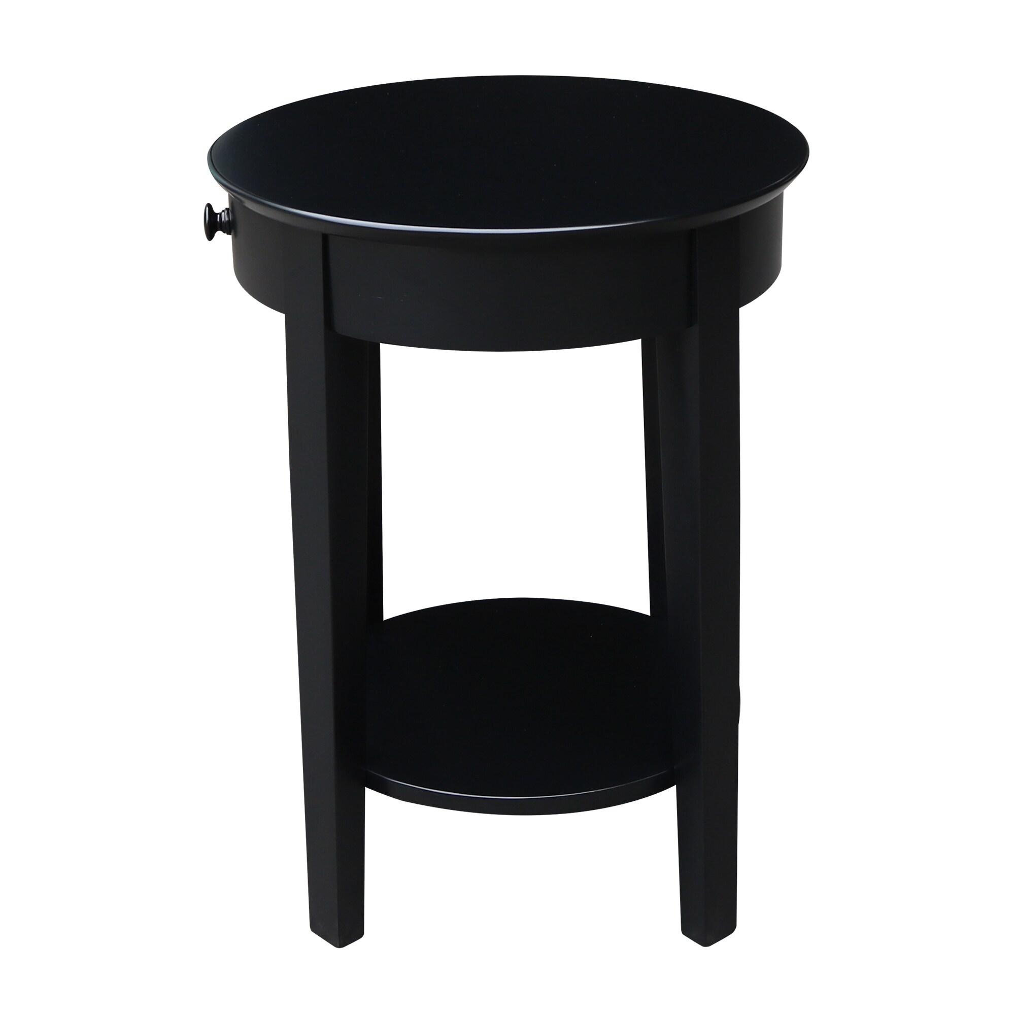 International Concepts Phillips Accent Table with Drawer Black: Solid Parawood, Mid-Century Modern, Square Shape