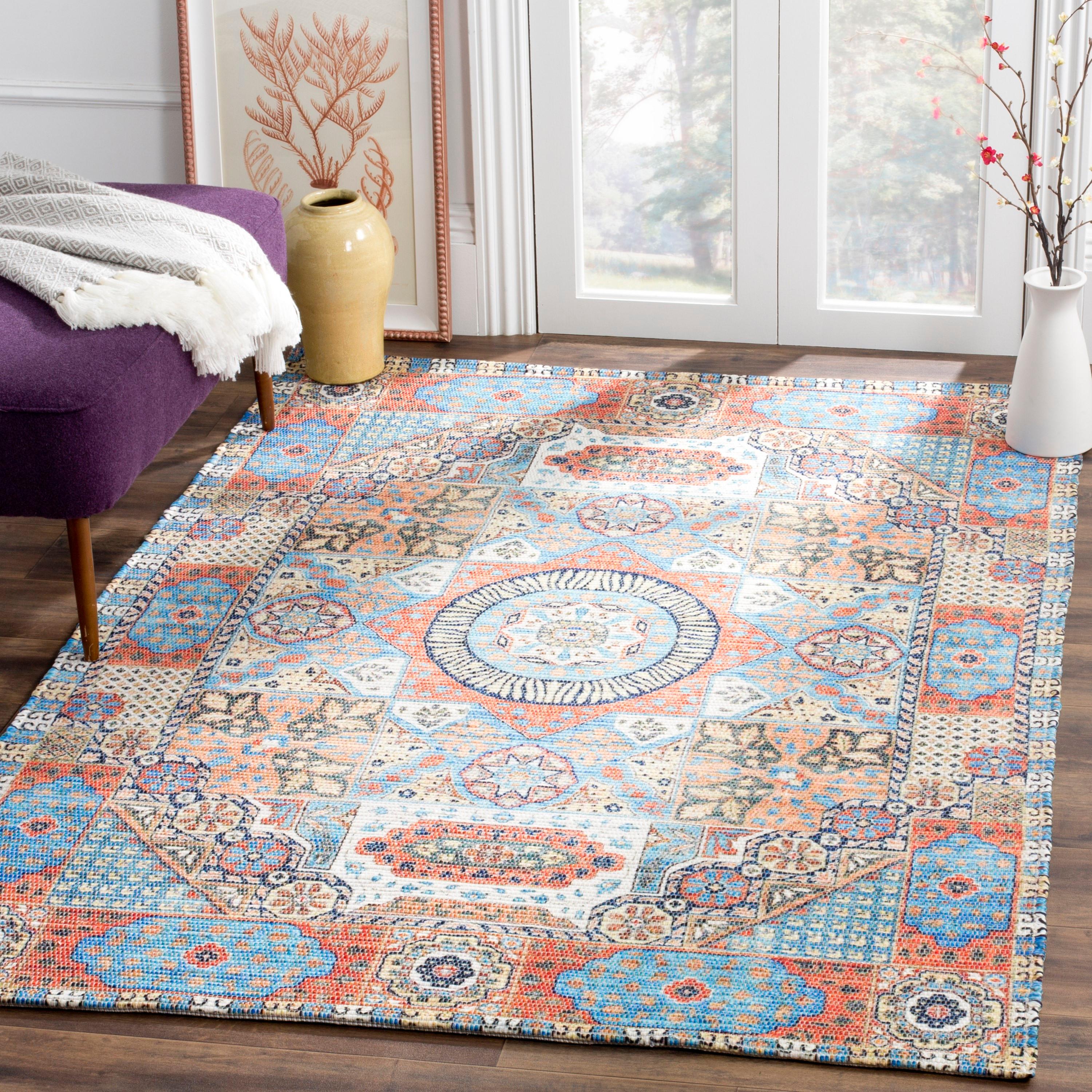 Saffron SFN541 Hand Loomed Area Rug - Orange/Blue - 4'x6' - Safavieh.