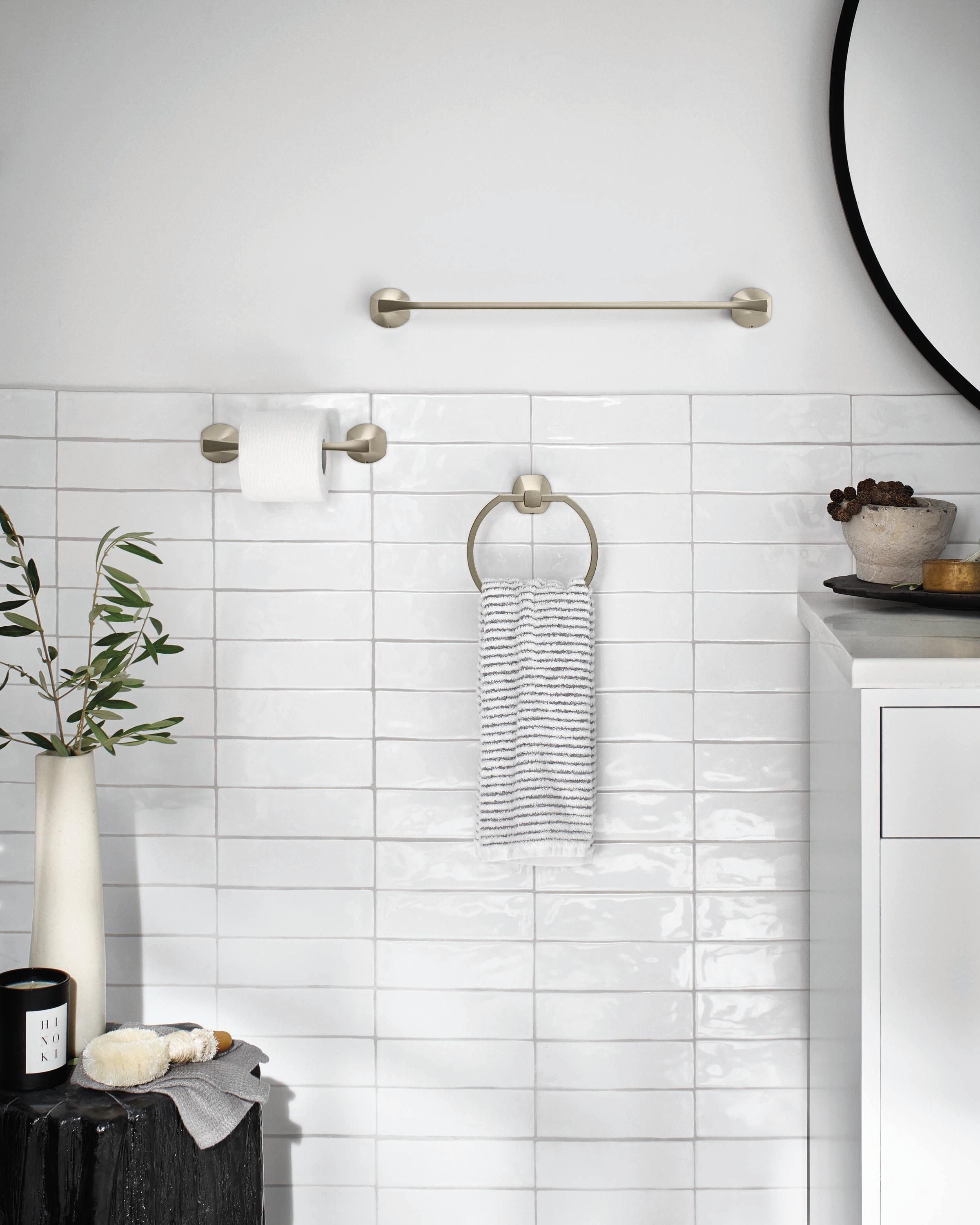 Moen Lindor MY8718BN Towel Bar, 18 in L Rod, Brass/Zinc, Brushed Nickel, Wall Mounting