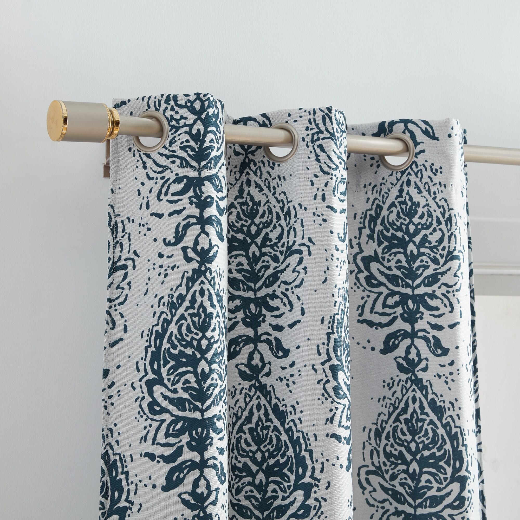 Raja Boho Print Blackout Window Curtain Panel, Set of 2 - 37" x 84" - Indigo - Elrene Home Fashions